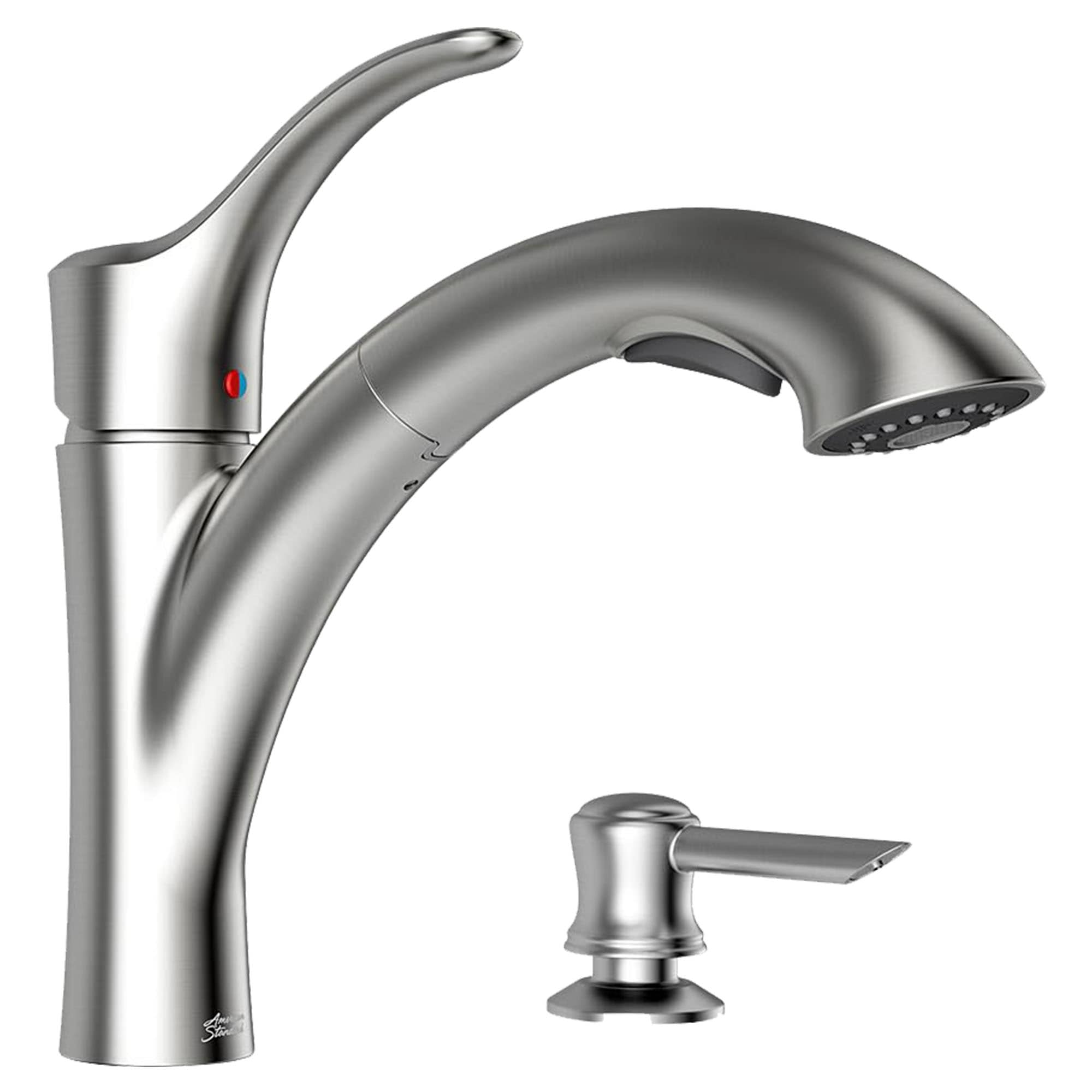 American Standard Mesa Stainless Steel Single Handle Pull-out Kitchen Faucet  with Deck Plate and Soap Dispenser Included in the Kitchen Faucets  department at