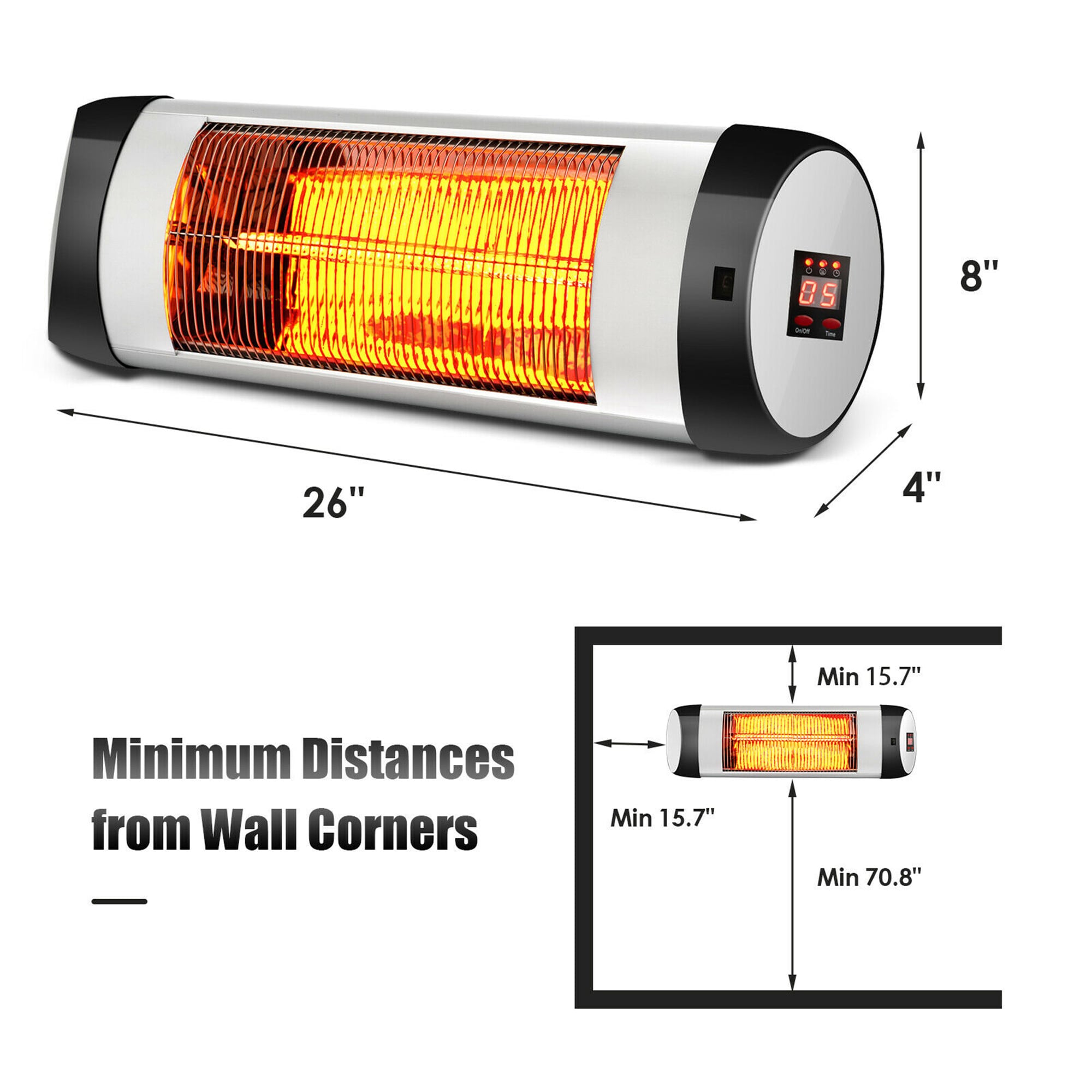 Black Wall Mounted Electric Infrared Heater with Remote