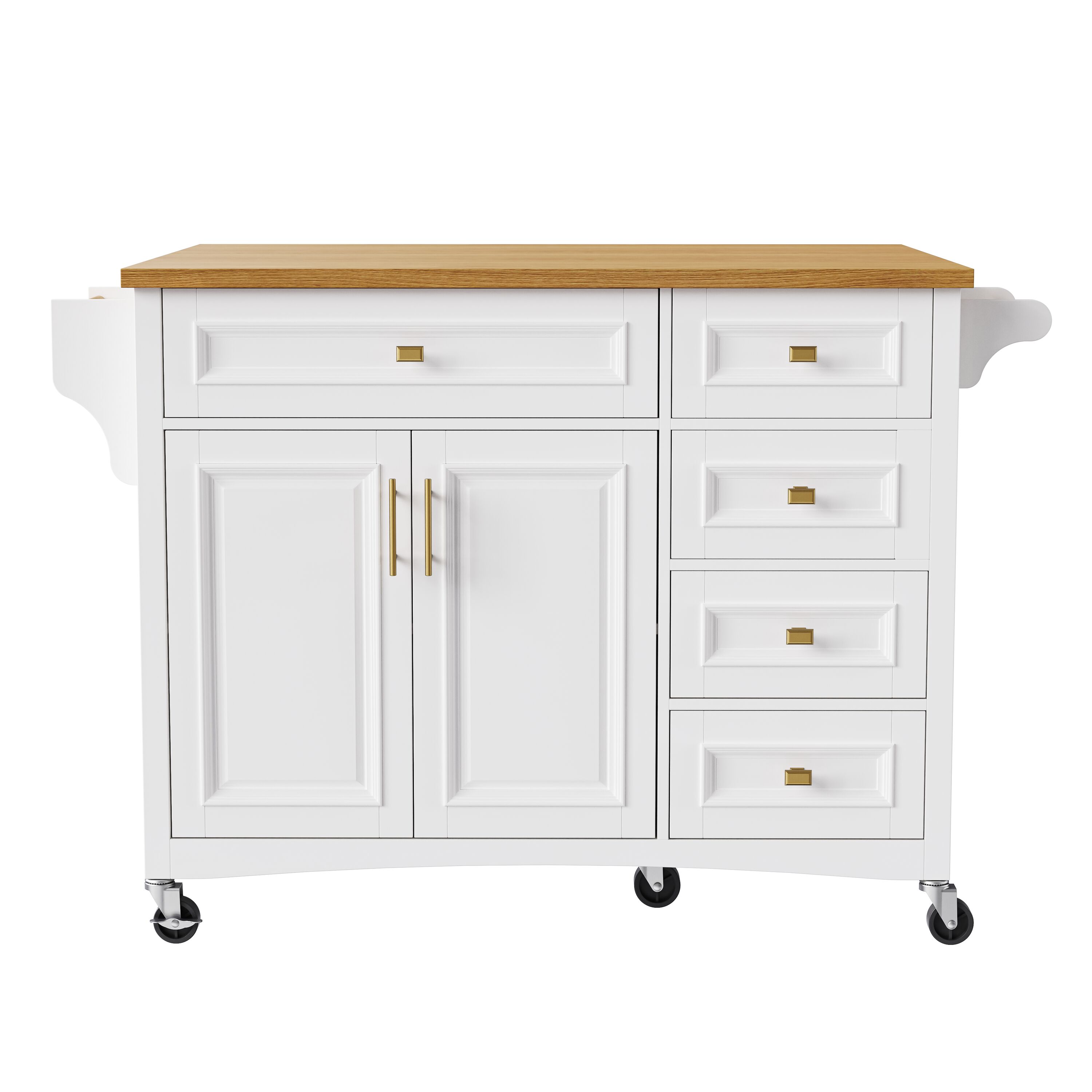 Best Selling Home Decor 329577 Kitchen Island with Drop Leaf Embossed Texture Kitchen Island on Wheels with Spice Rack Towel Rack 2 Doors and 5 Drawers Kitchen Storage Cart with Adjustable Shelf for Kitchen White