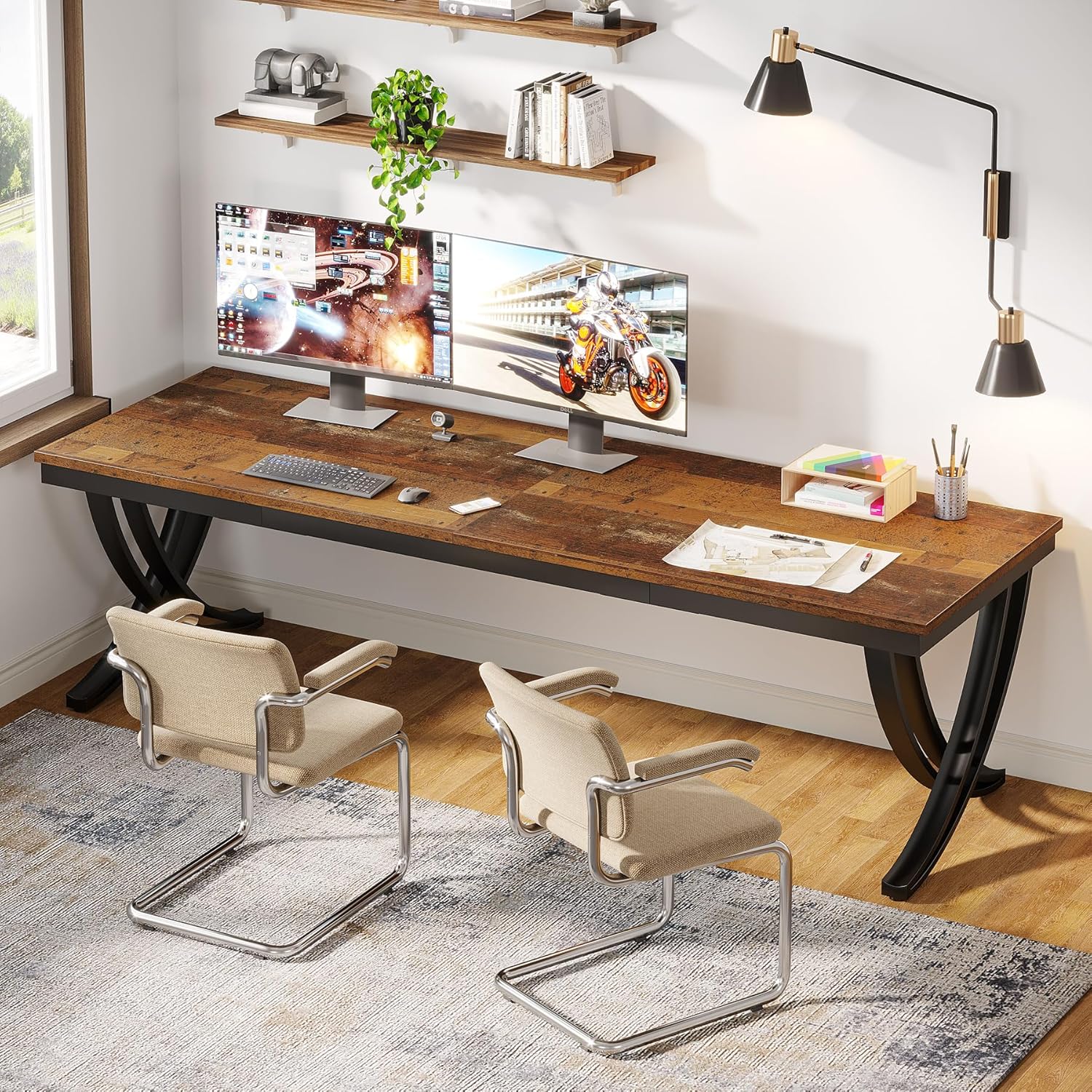 Tribesigns 78.7 inch W Brown Computer Desk Writing Table with Stylish ...