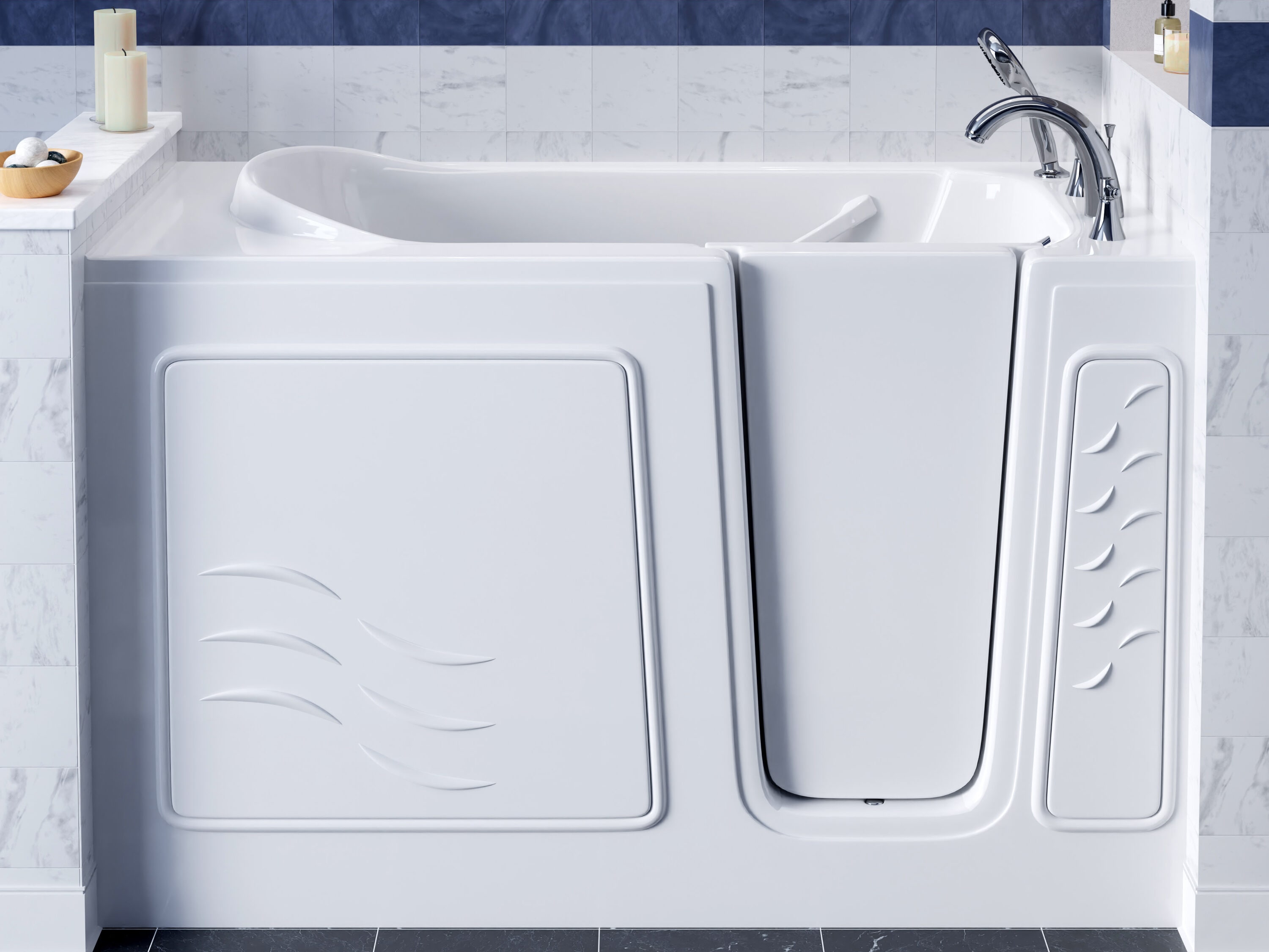 White Rectangular Fiberglass Walk-In Whirlpool & Air Tub