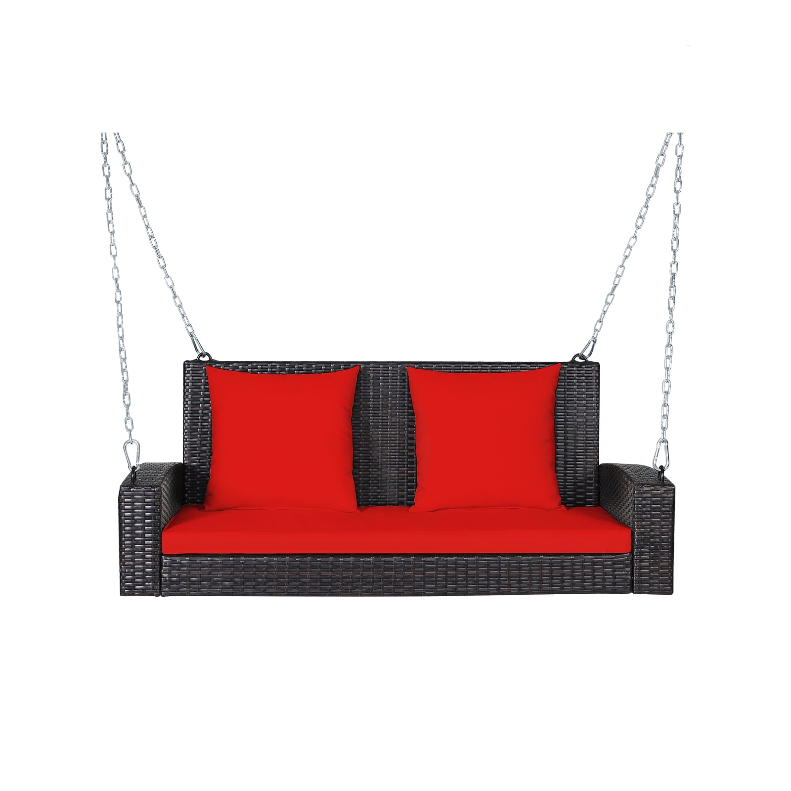 Forclover ALUE-04BK 2-Person Wicker Hanging Porch Swing with Chains 2 -person Red Steel Outdoor Swing