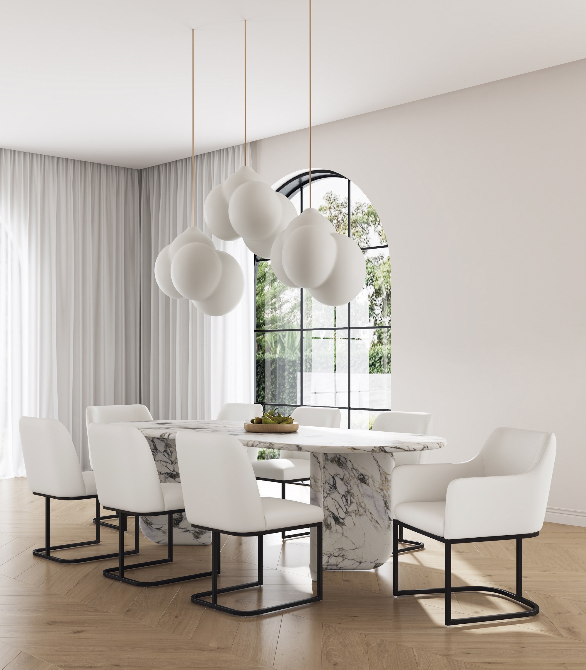 Manhattan Comfort 8-DC056-CR Set of 8 Contemporary/Modern Faux Leather Upholstered Dining Arm Chair (Metal Frame)