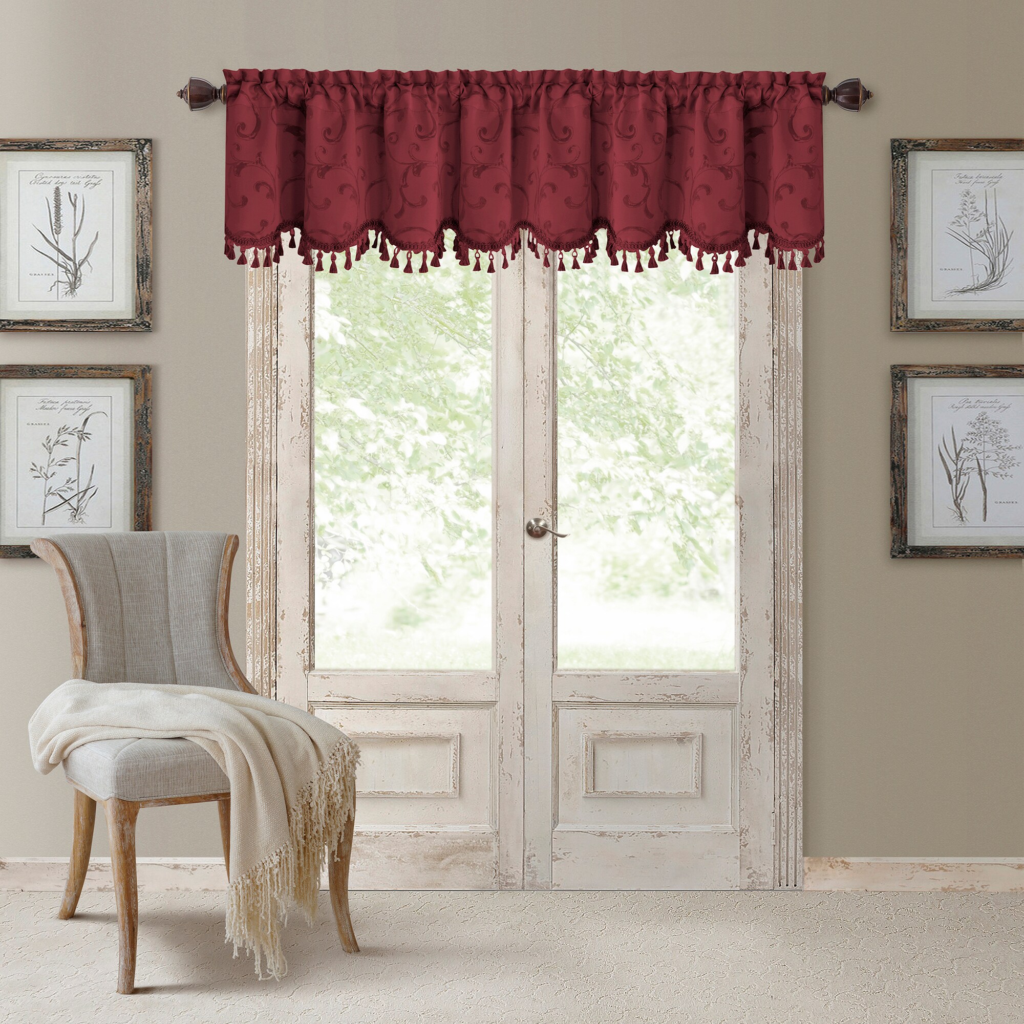Rouge Jacquard Tassel Scalloped Window Valance
