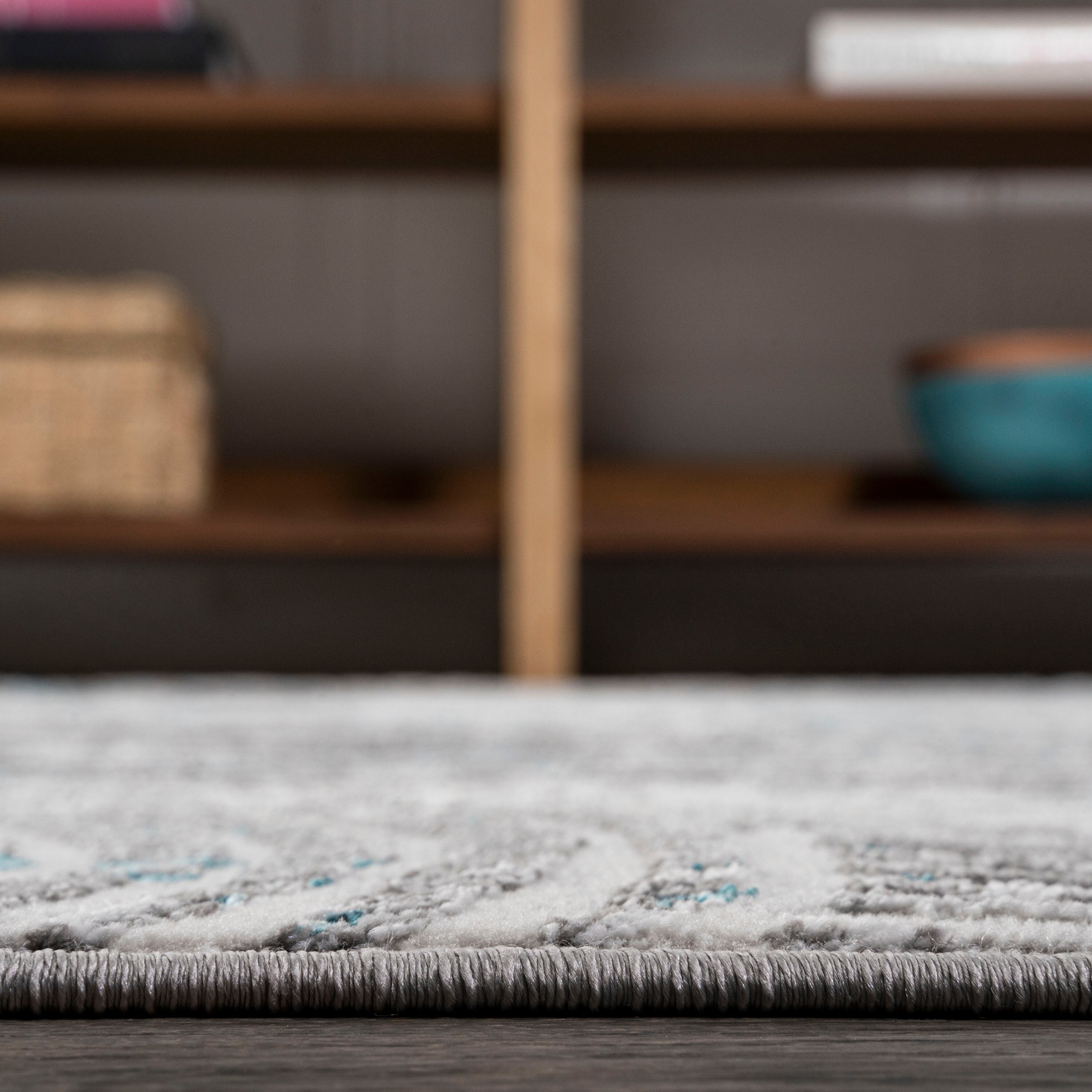 Coastal Abstract Swirls Area Rug 8' x 10' - Gray and Turquoise