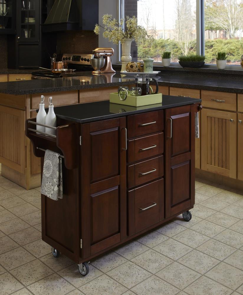 Home Styles Brown Wood Base with Granite Top Kitchen Cart (48-in x 17. ...