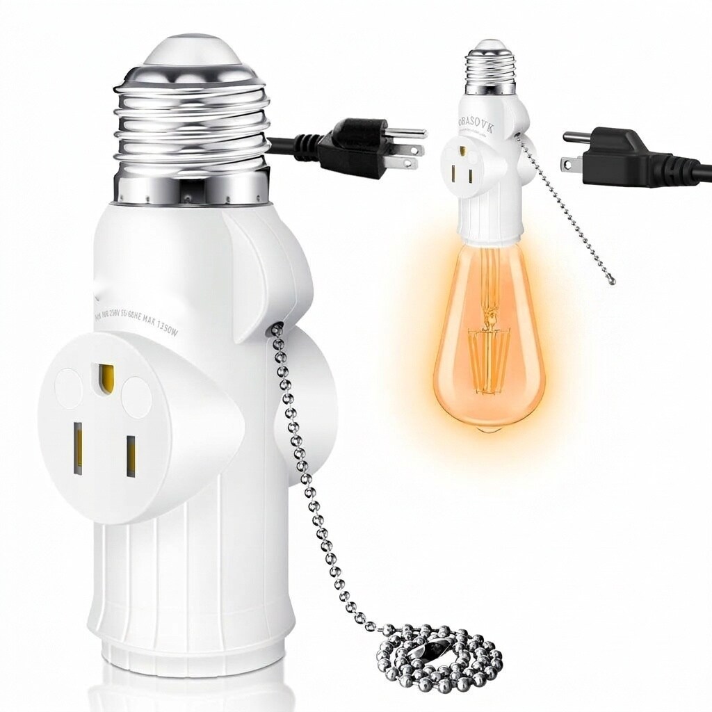 Misopily 3 Prong Light Socket to Plug Adapter 3 in 1 E26 E27 Bulb Outlet Socket Adapter with Zipper Switch Supports Two 3 Prong Devices for #LMS0527M071