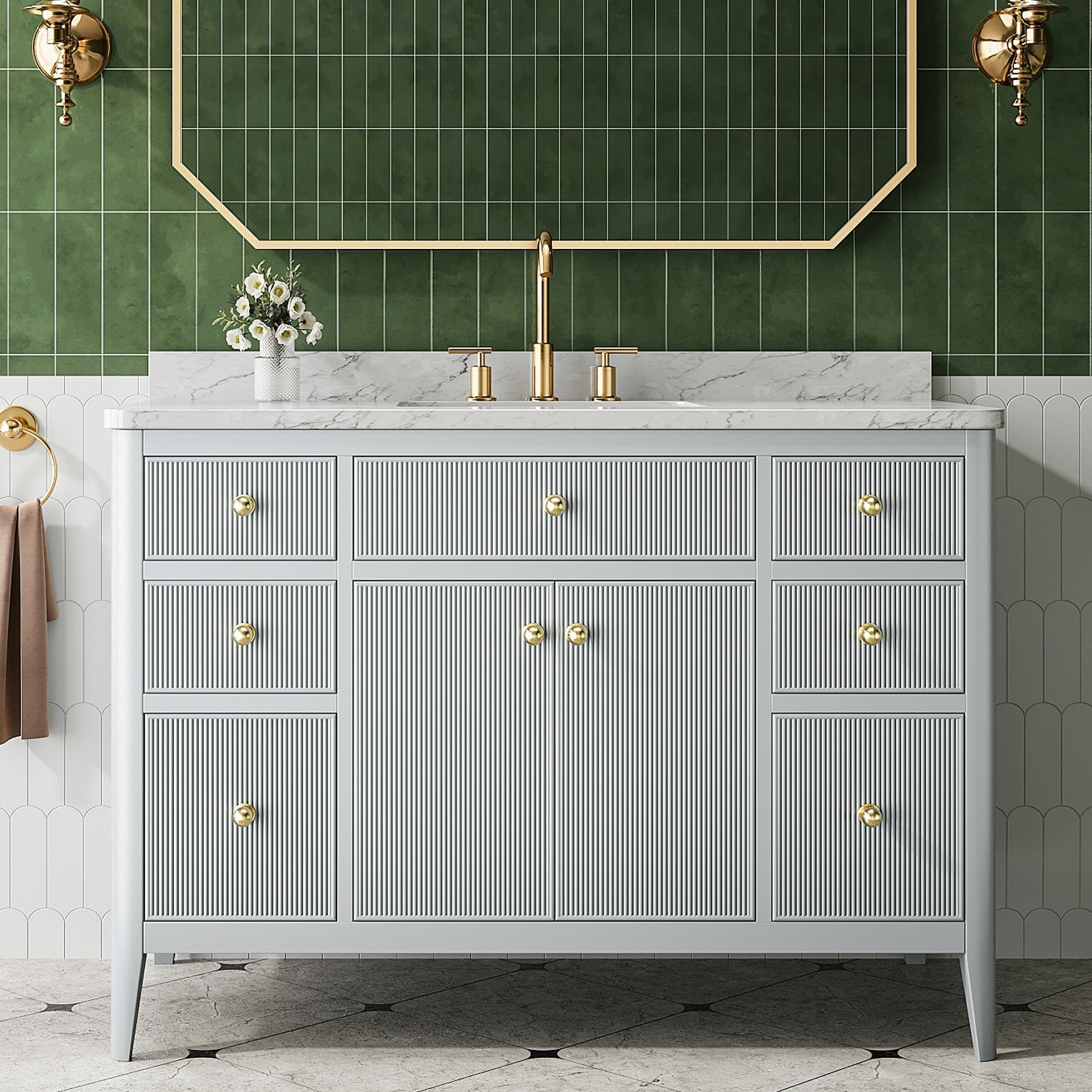 Dexmalle Plywood Construction 48-in Gray Freestanding Single Sink Bathroom Vanity with Engineered Marble Top(Fully Assembled) #W1826P308981