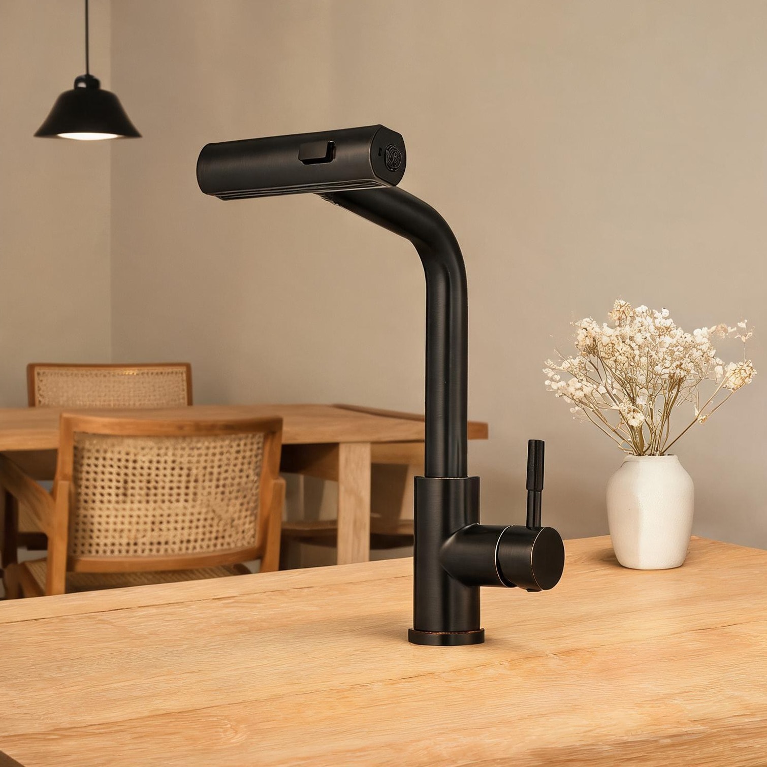 Naturefalls - Single-Handle High-Arc Kitchen Faucet with Pull-Down Sprayer in Oil-Rubbed Bronze S...
