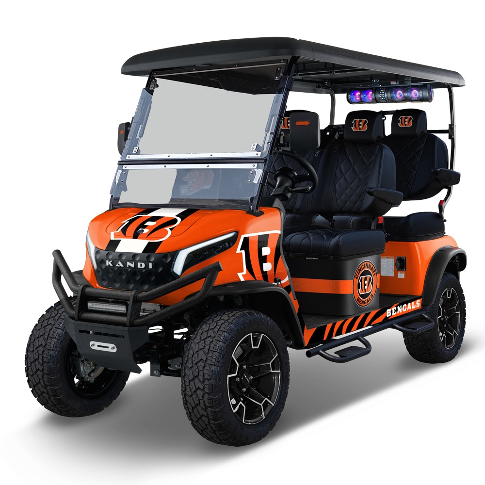 NFL Licensed 4 Seat Electric Golf Cart with Lithium Battery, Max Speed 15 MPH - Cincinnati Bengals in Orange | - KANDI NFL4PROF-L-CIN