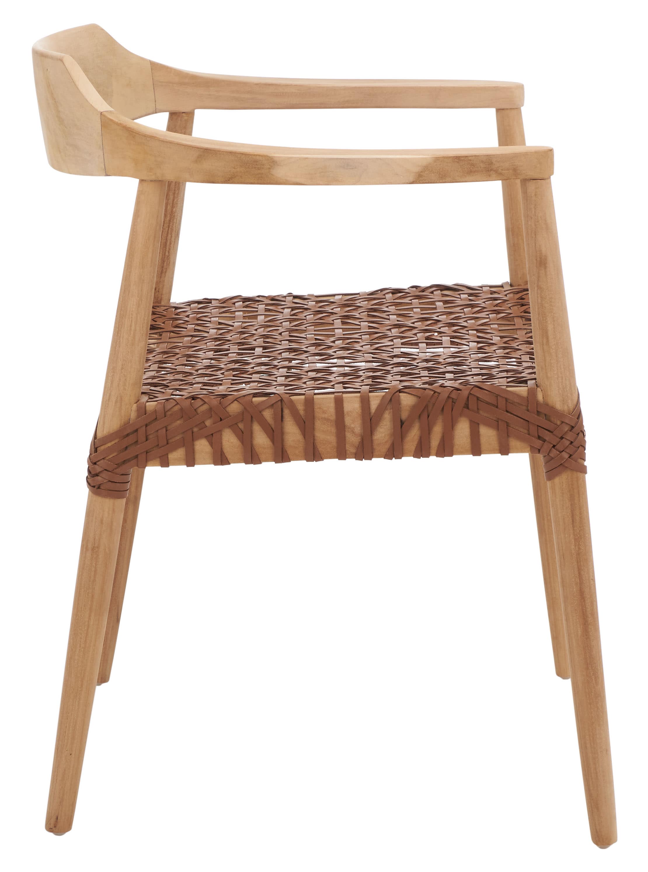 Mid-Century Teak Wood & Woven Leather Accent Chair in Natural Finish