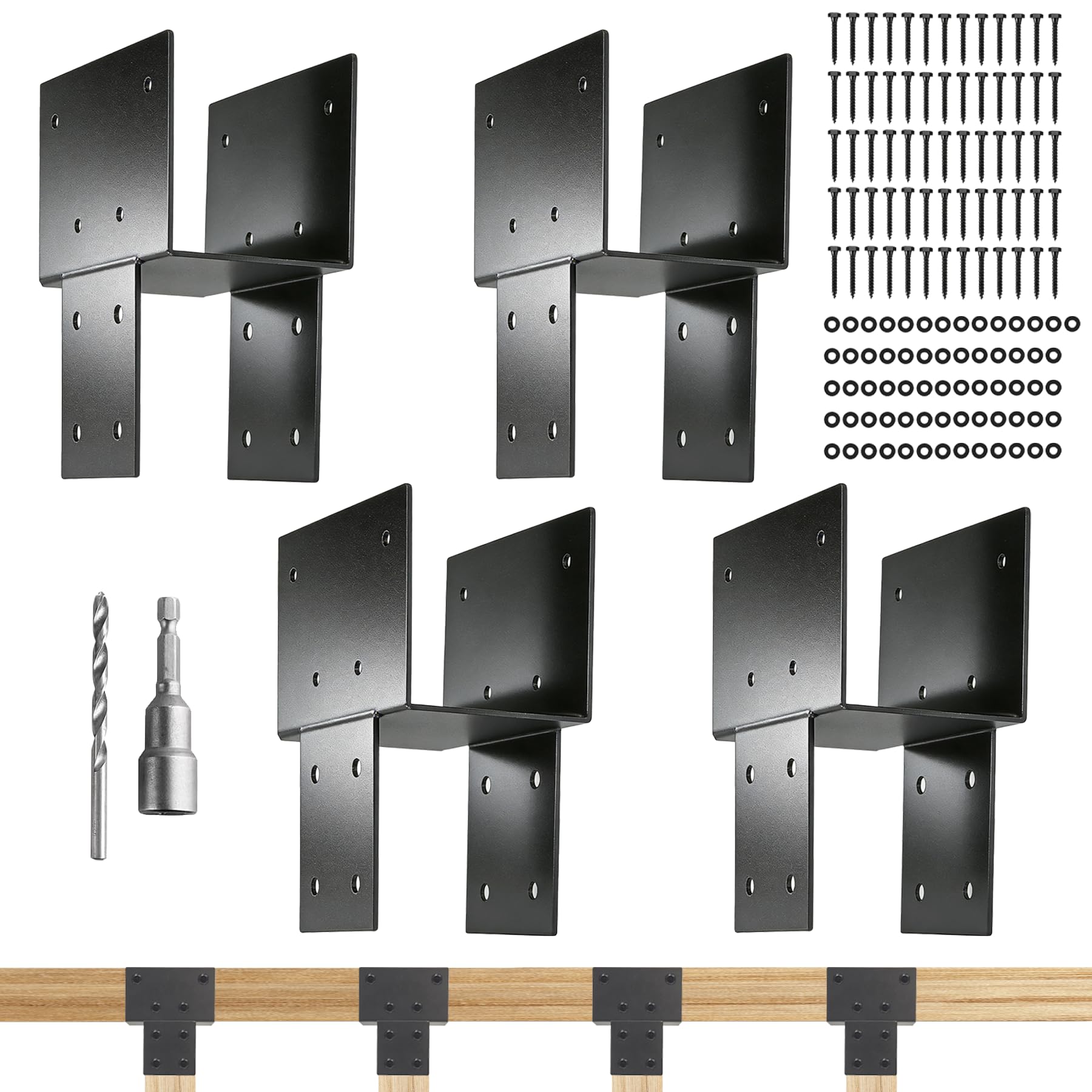 CYIKE  6 by 6 Post Brackets Kit Heavy Duty Steel Post Caps Tie Bracket for Wood Posts Beam Support Gazebo Pergola Deck Porch Connections 4 Pack