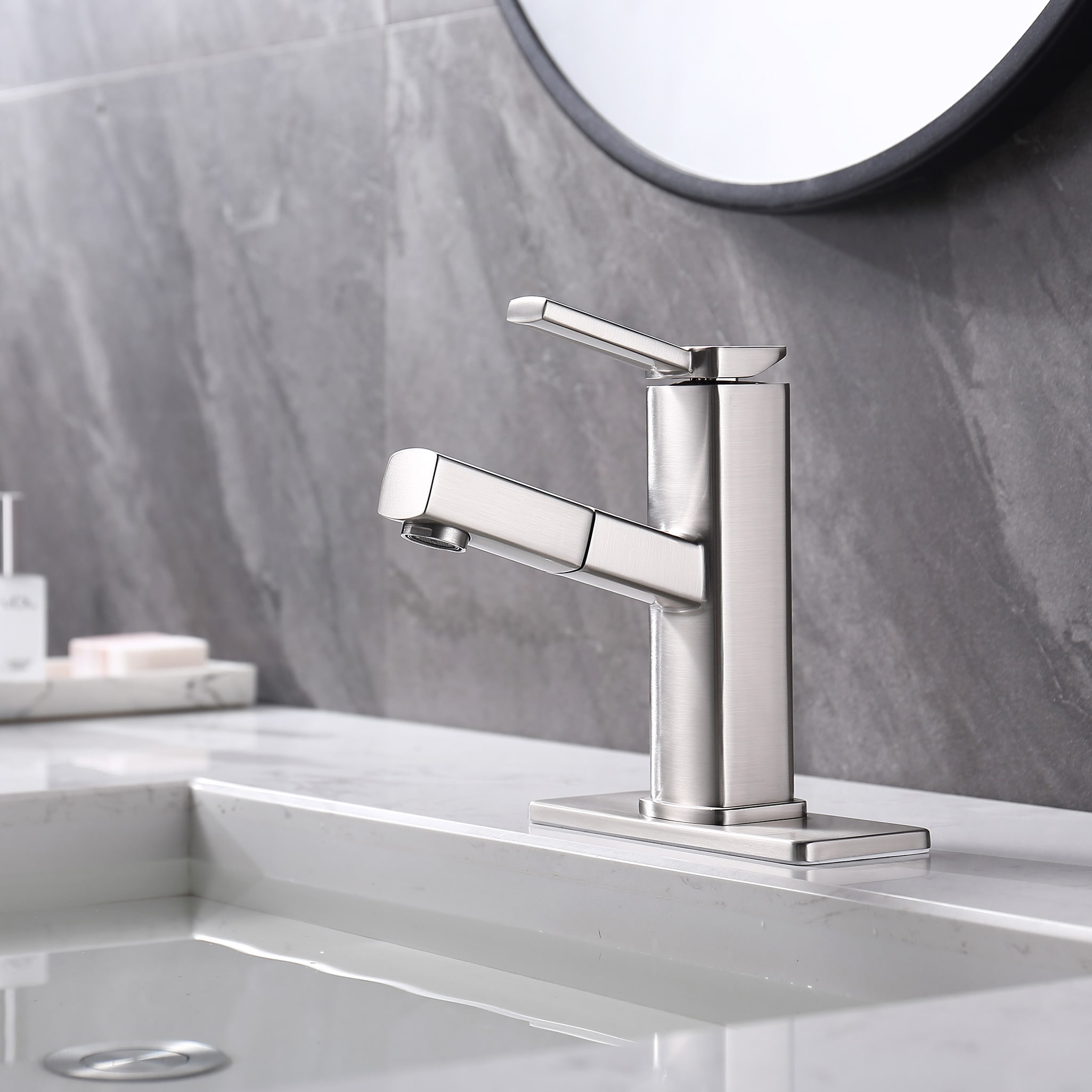 Rainlex 1 Handle Multifunctional Single Hole Bathroom Faucet in Brushed Nickel