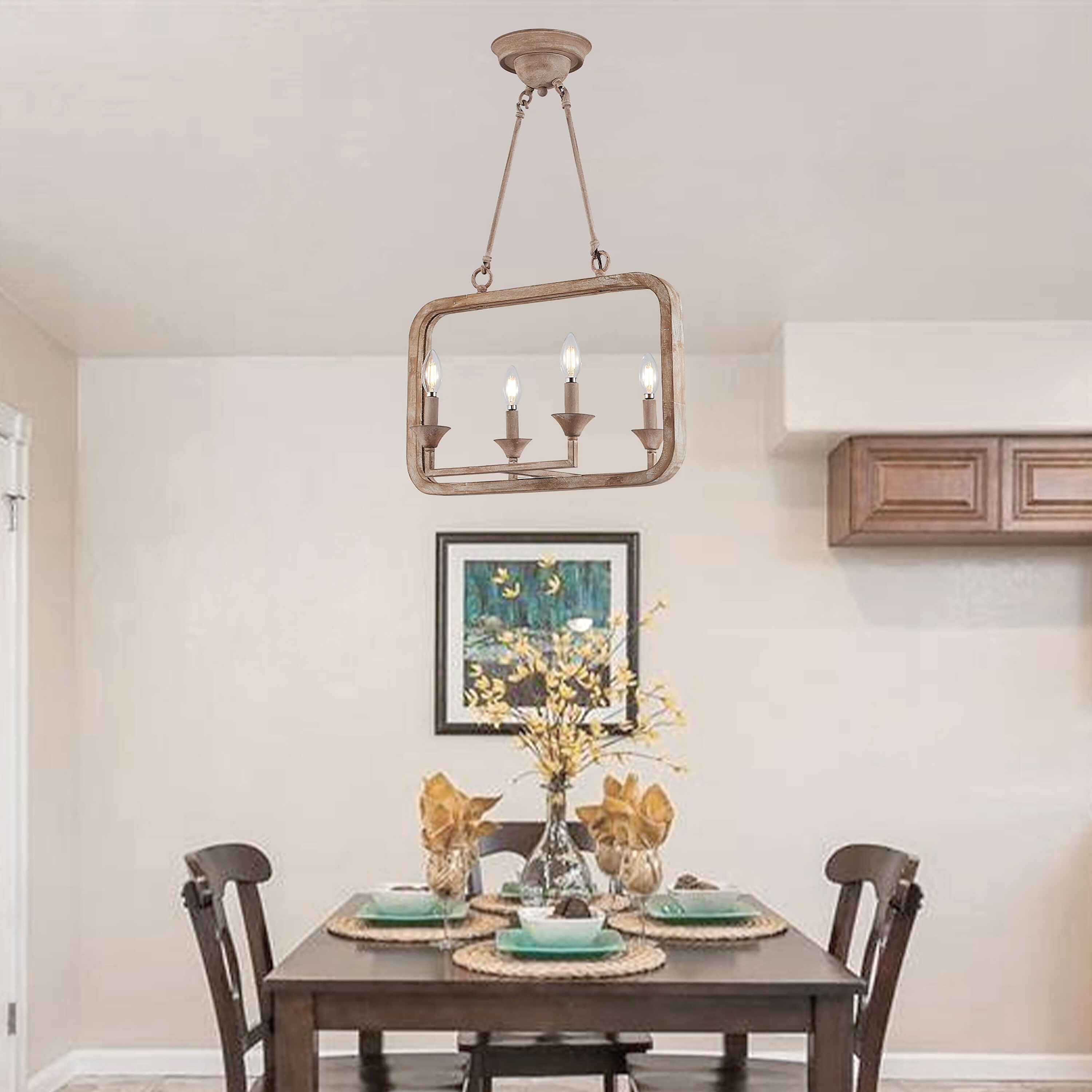 Weathered Wood Brushed Brown Farmhouse Chandelier with Adjustable Height