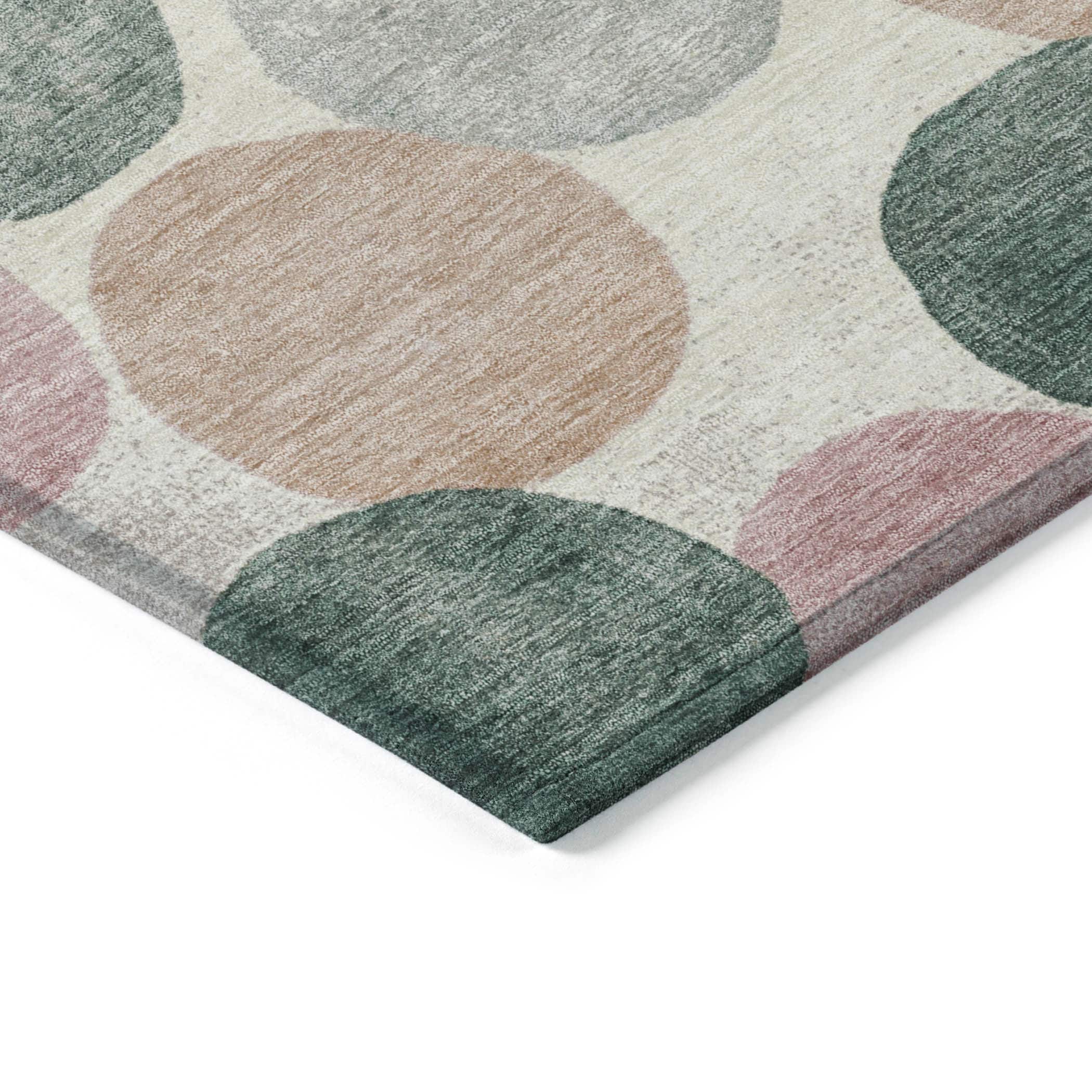 Salmon and Green Synthetic Rectangular Washable Area Rug