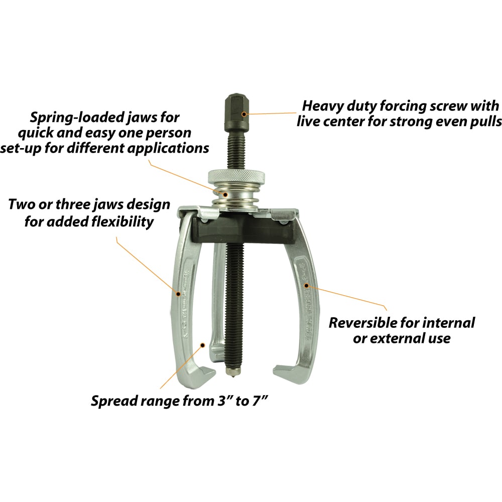 2 Ton Capacity, Adjustable & Reversible 3 Jaw Puller – Gray Tools