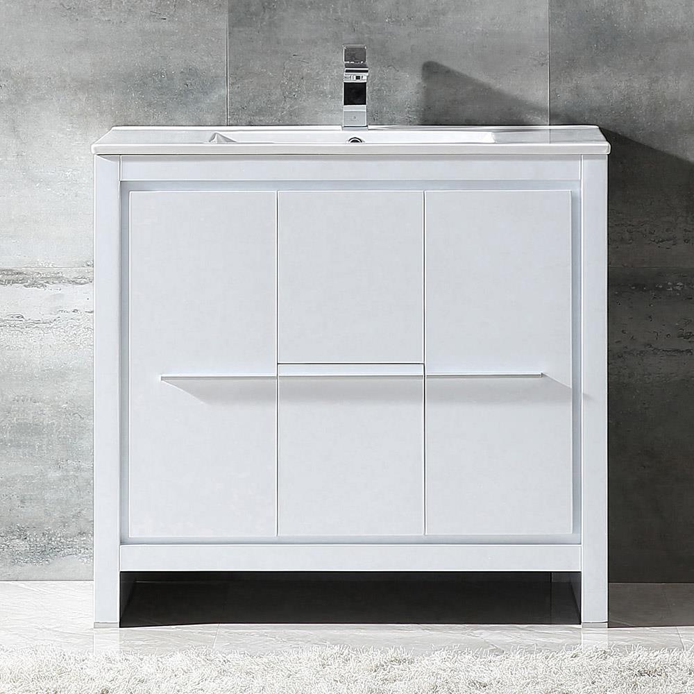 Fresca FCB8136WH-I Allier 36-in White Single sink Bathroom Vanity with White Ceramic Top
