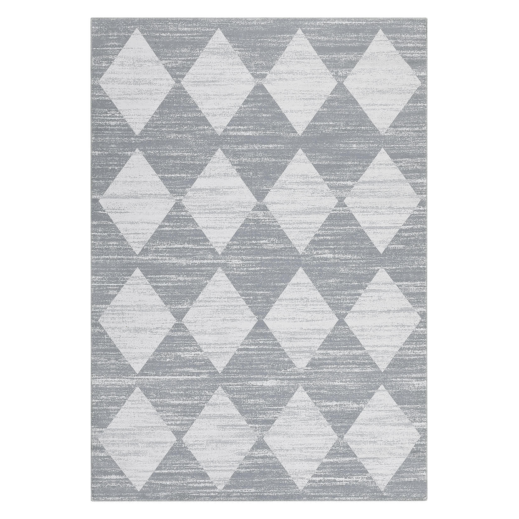 Qeetex LSN-PHO-134P5K3B 8 x 10 ft Polyester Gray Rectangular Hallway Bathroom Entryway Kitchen Office Foldable Grid Modern Washable Area Rug