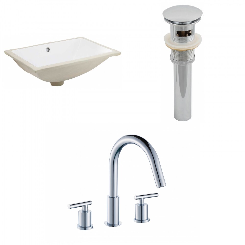 American Imaginations AI-12923 White Ceramic Undermount Rectangular Transitional Bathroom Sink with Faucet and Overflow Drain Included (14.35-in x 20.75-in)