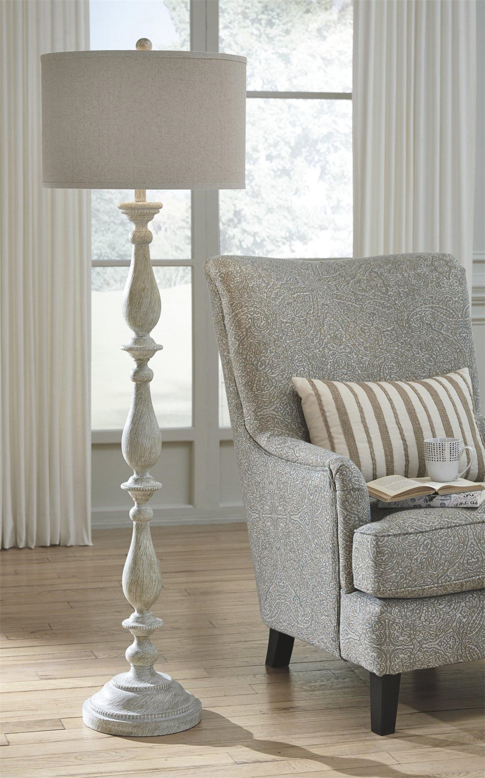 DEELIGHT B0346LJW1078-ZY Floor Lamp 61.13-in White Shaded floor lamp Floor Lamp with Fabric Shade