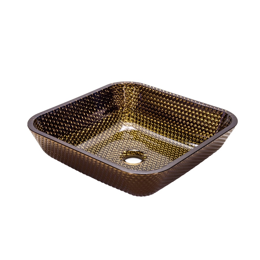 JSG Oceana Cubix Vessel Cobalt Copper Glass Vessel Square Bathroom Sink ...