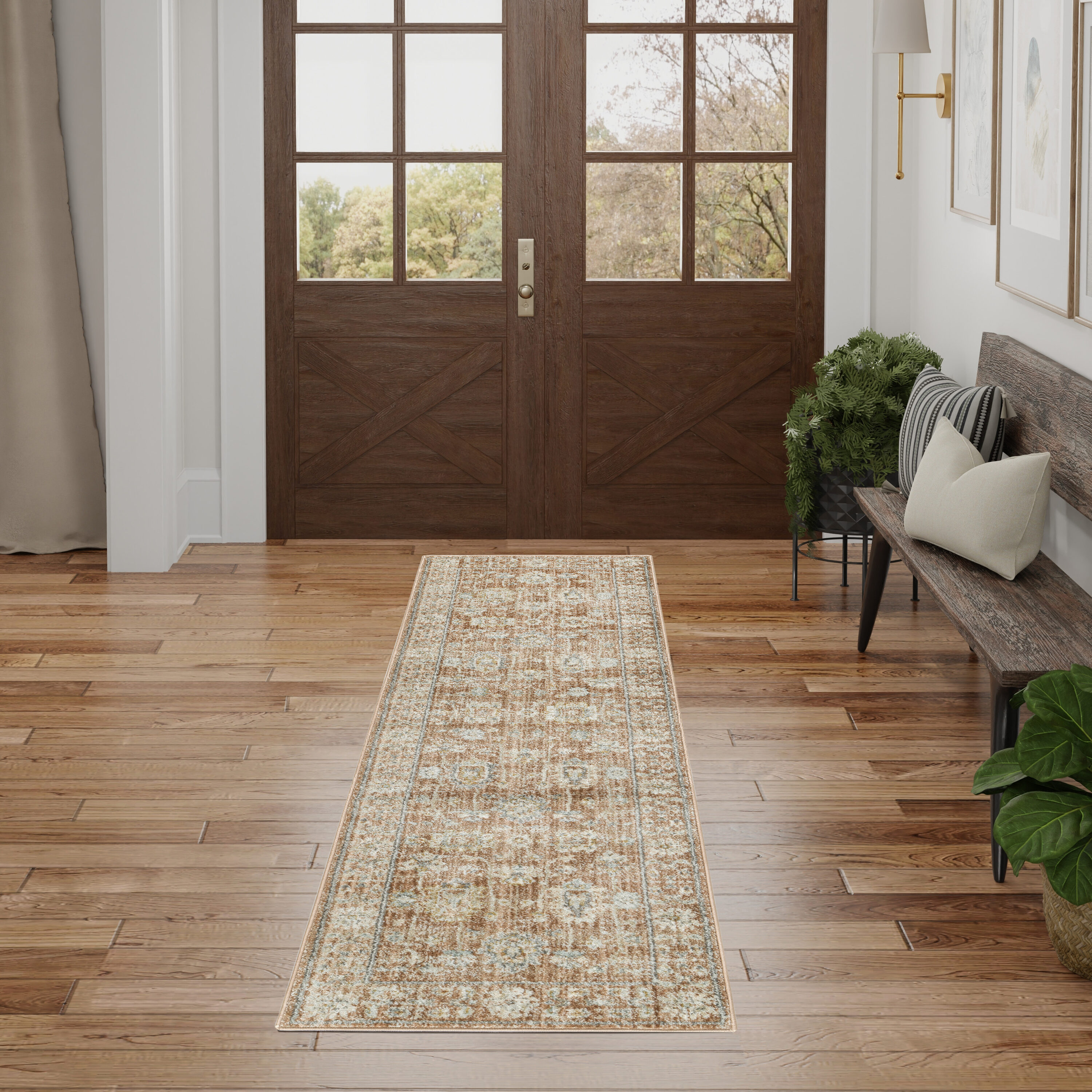Nourison 099446938831 Traditional Home 2 x 8 (ft) Loomed Polypropylene Terracotta Rectangular Indoor Floral/Botanical Area rug