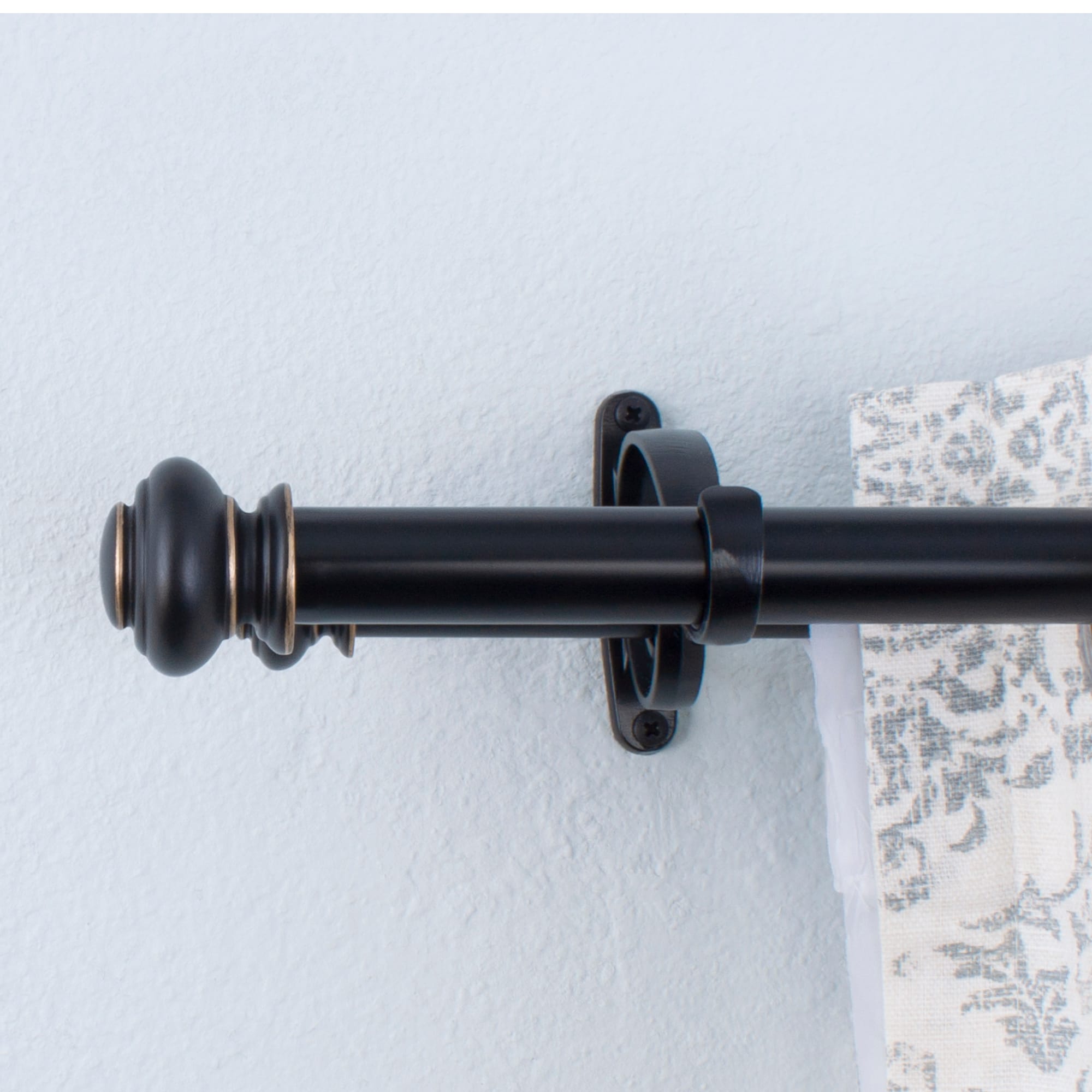Antique Bronze Adjustable Double Curtain Rod Set with Finials