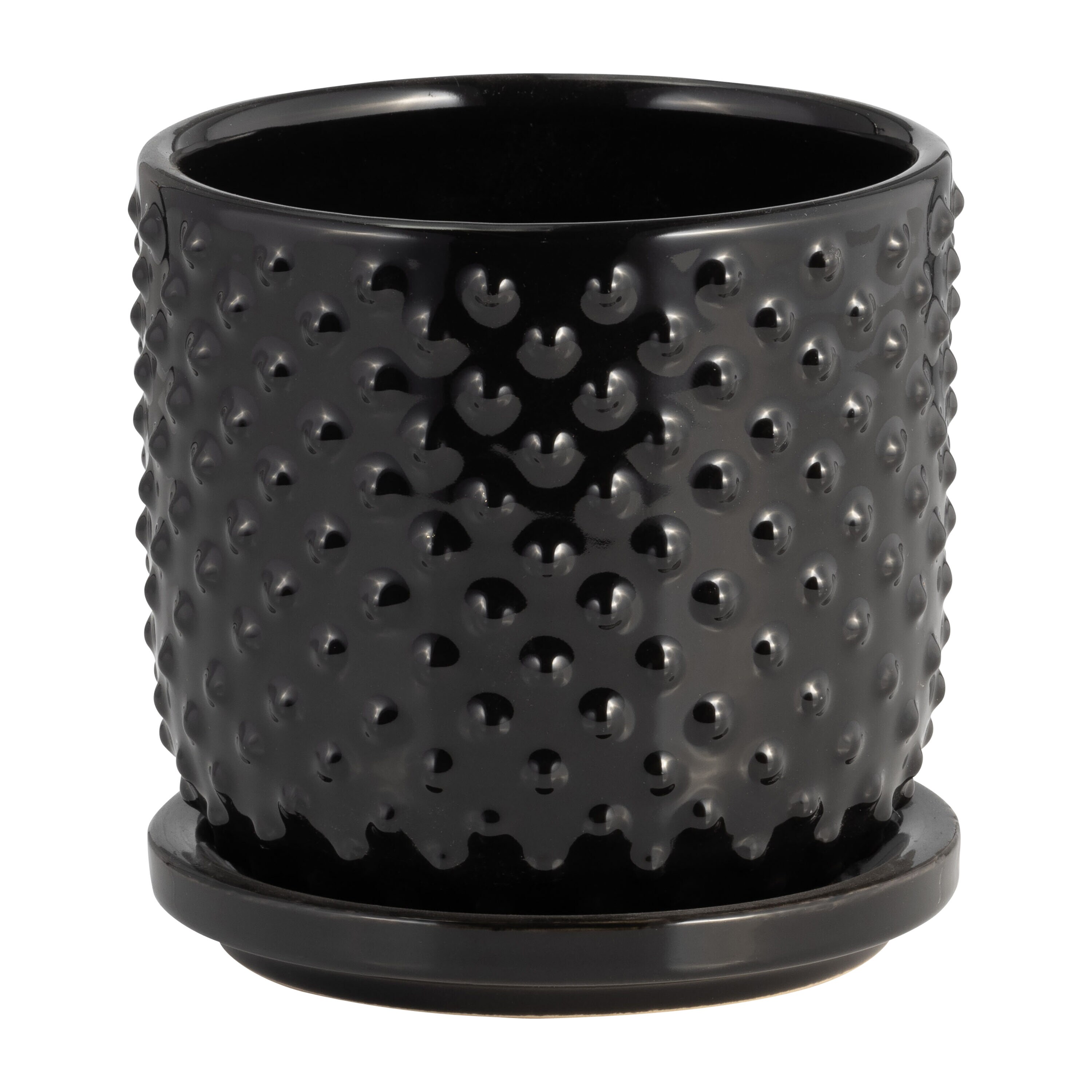 Sagebrook Home 15796-01 Round 5.0-Inches W Small Black Ceramic Indoor/Outdoor Planter with Drainage Holes Attached Saucer