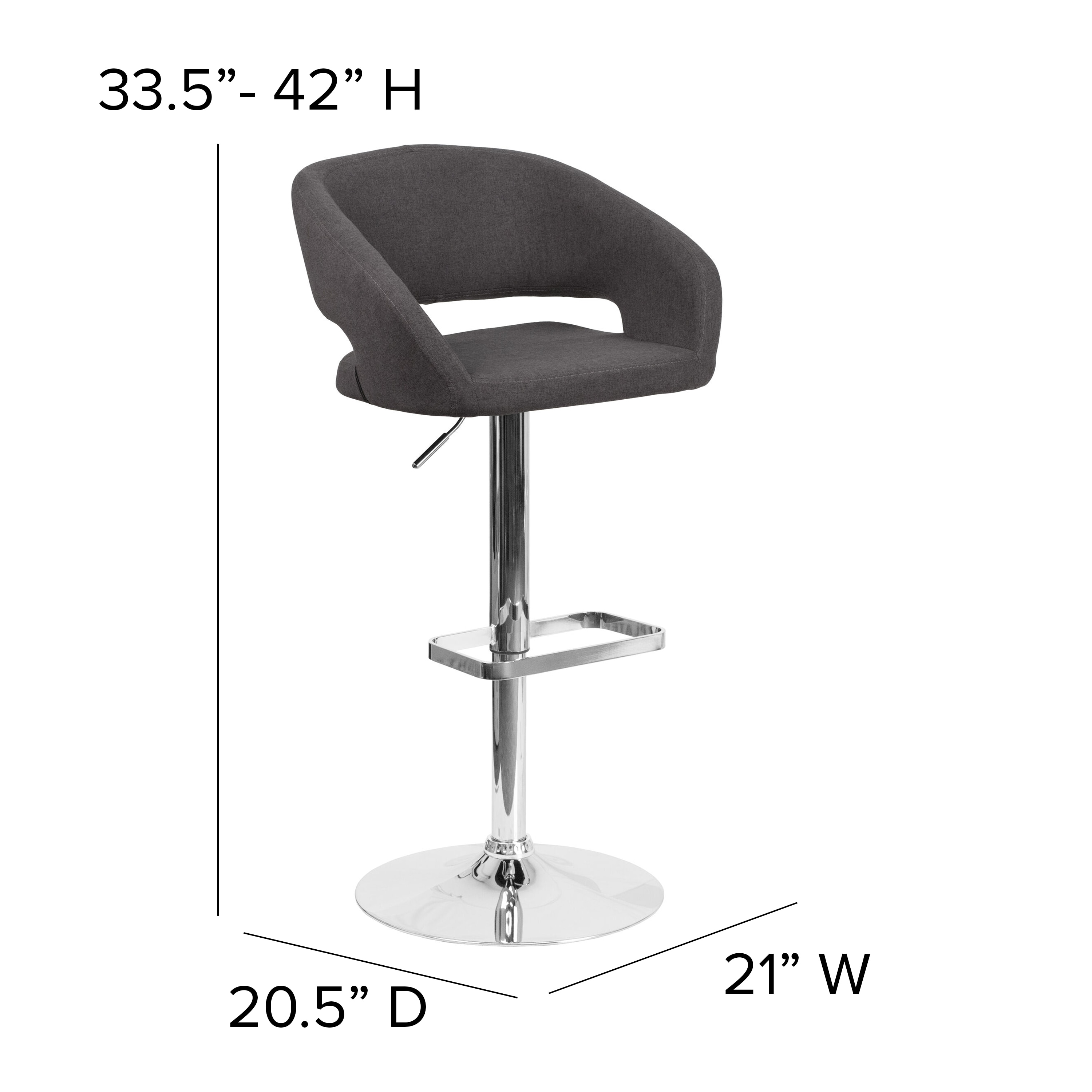 Erik Modern Black Fabric Adjustable Swivel Barstool with Chrome Base