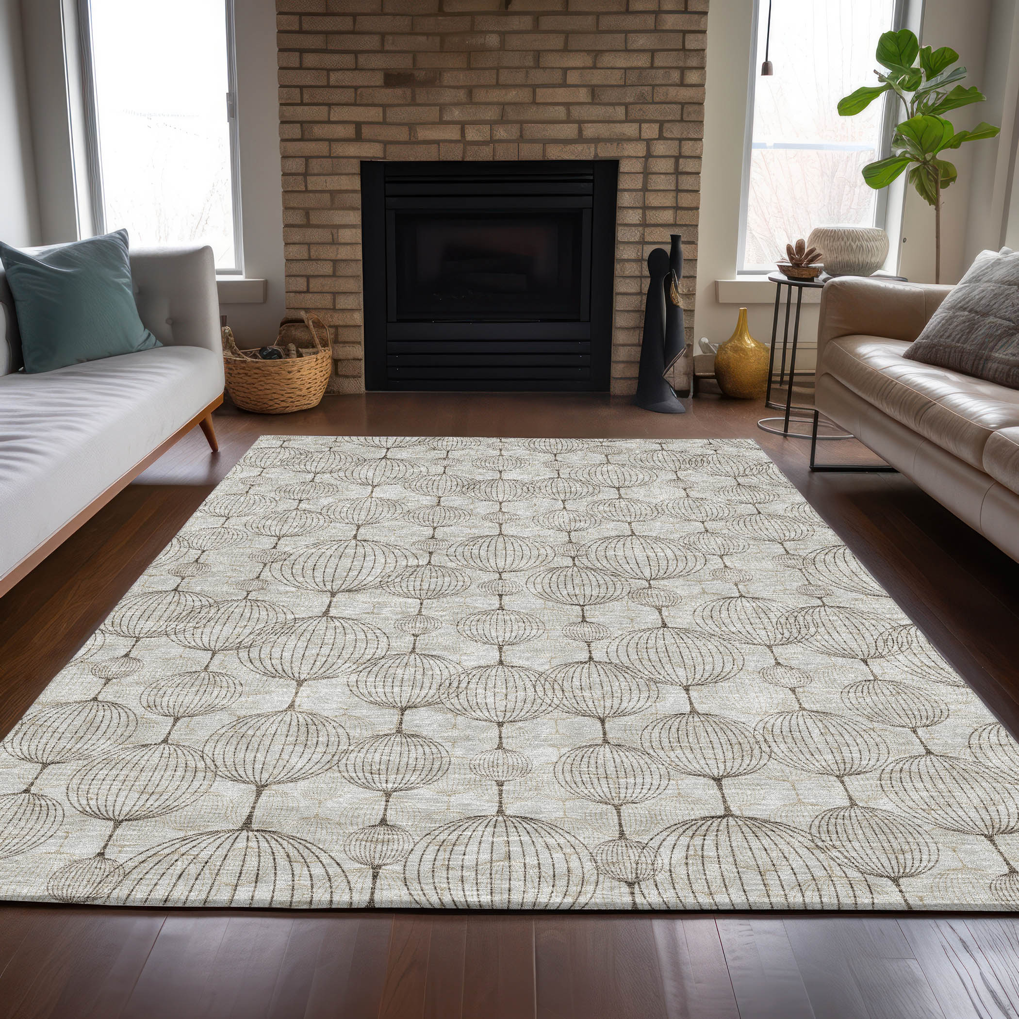 Addison Rugs ACN732BG3X5 Chantille ACN732BG 3 x 5 (ft) Polyester Beige Rectangular Indoor/Outdoor Geometric Machine washable Area rug
