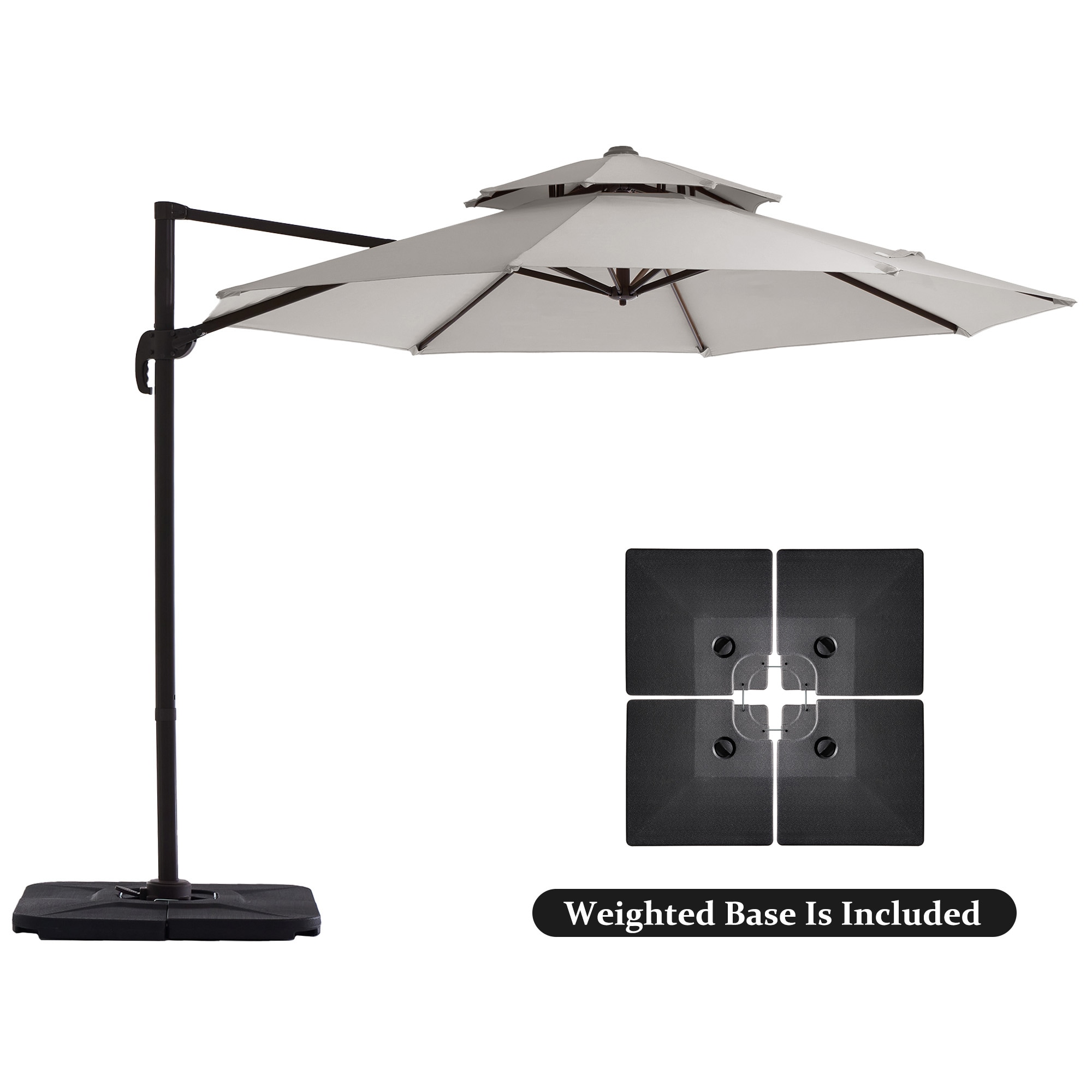 JEAREY JE-LKXLM-10FT-MB 10-ft Aluminum White Crank Cantilever Patio Umbrella with Base