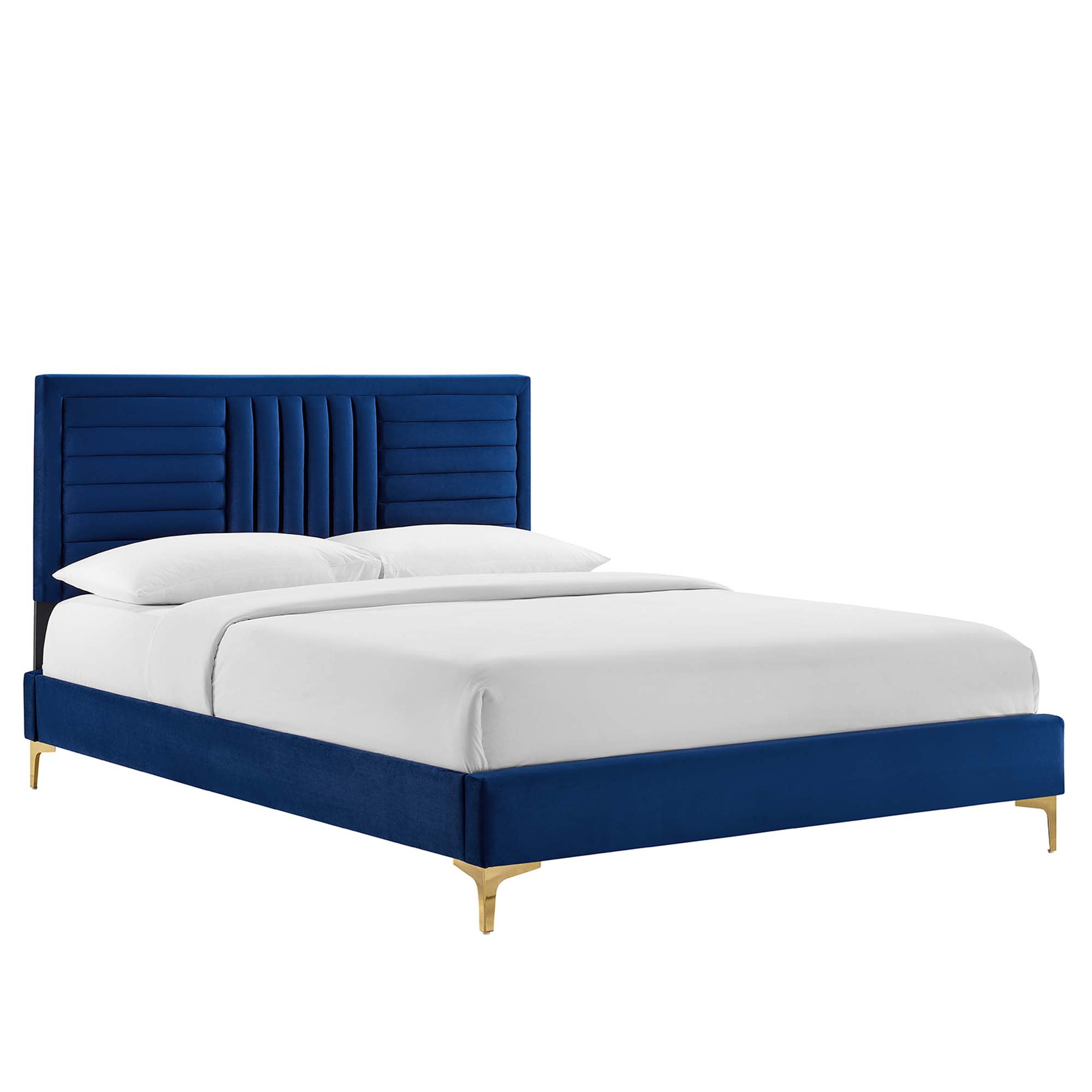  Sofia Channel Tufted Performance Velvet Full Platform Bed in Navy