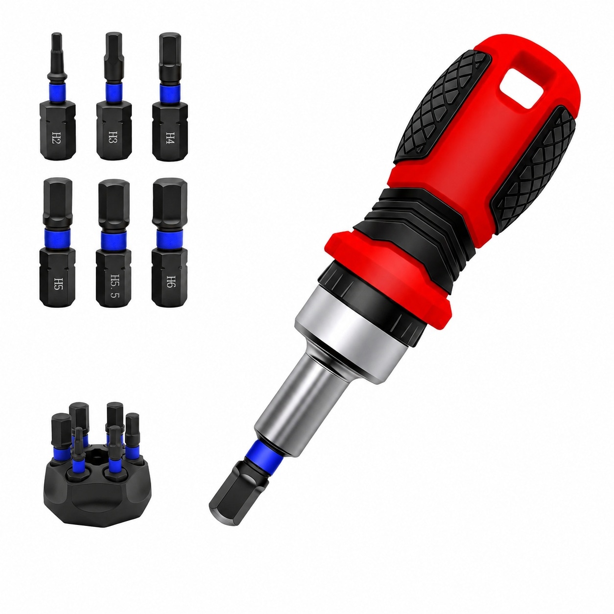 UUDULY  Magnetic Hex Screwdriver Set 6 in 1 Multi Bit Drive Set with Interchangeable Ratchet Handle Portable Repair Tool Kit for DIY Bicycle