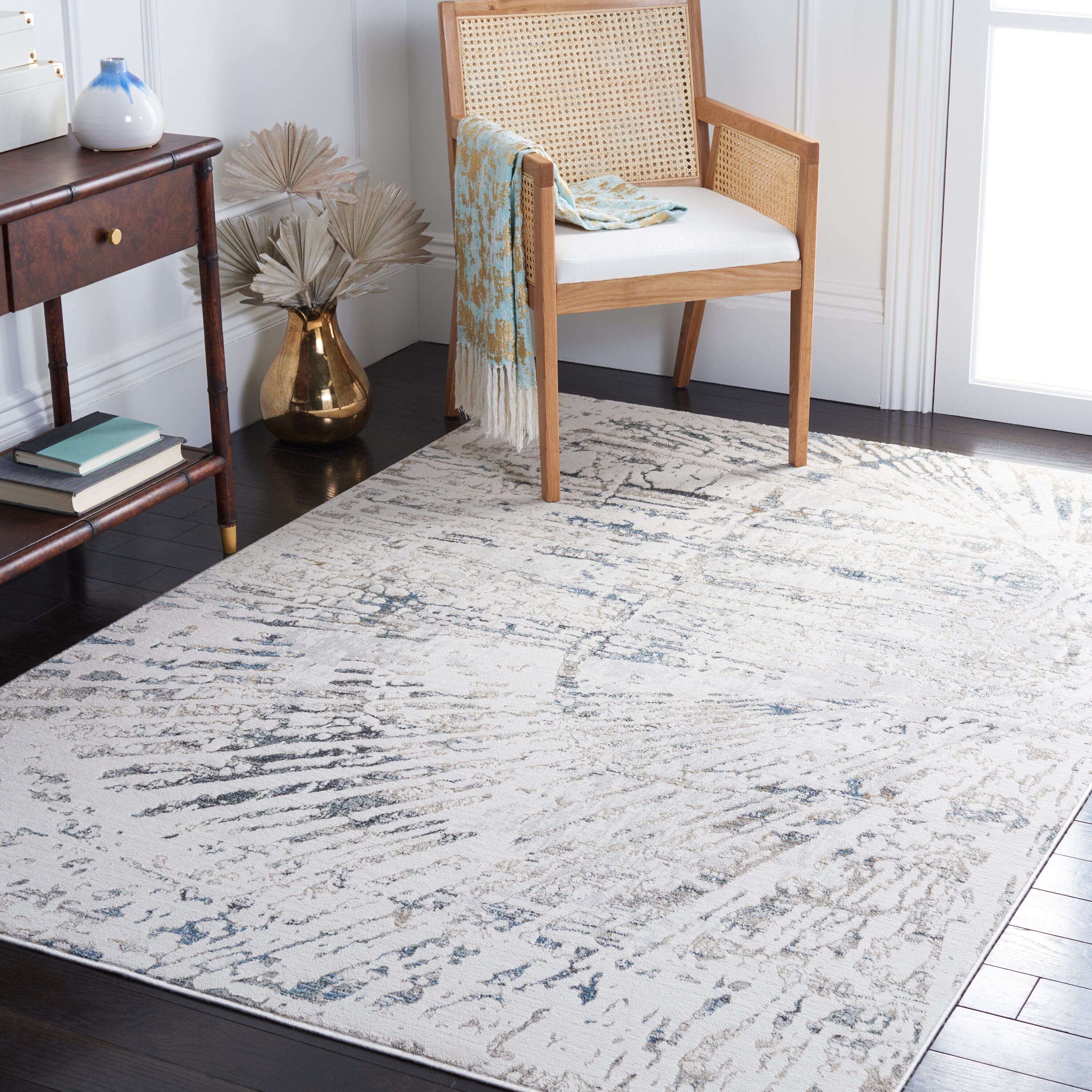 Bel Air 222F Grey/Turquoise 4ft-5in x 6ft-5in Small Rectangle Rug