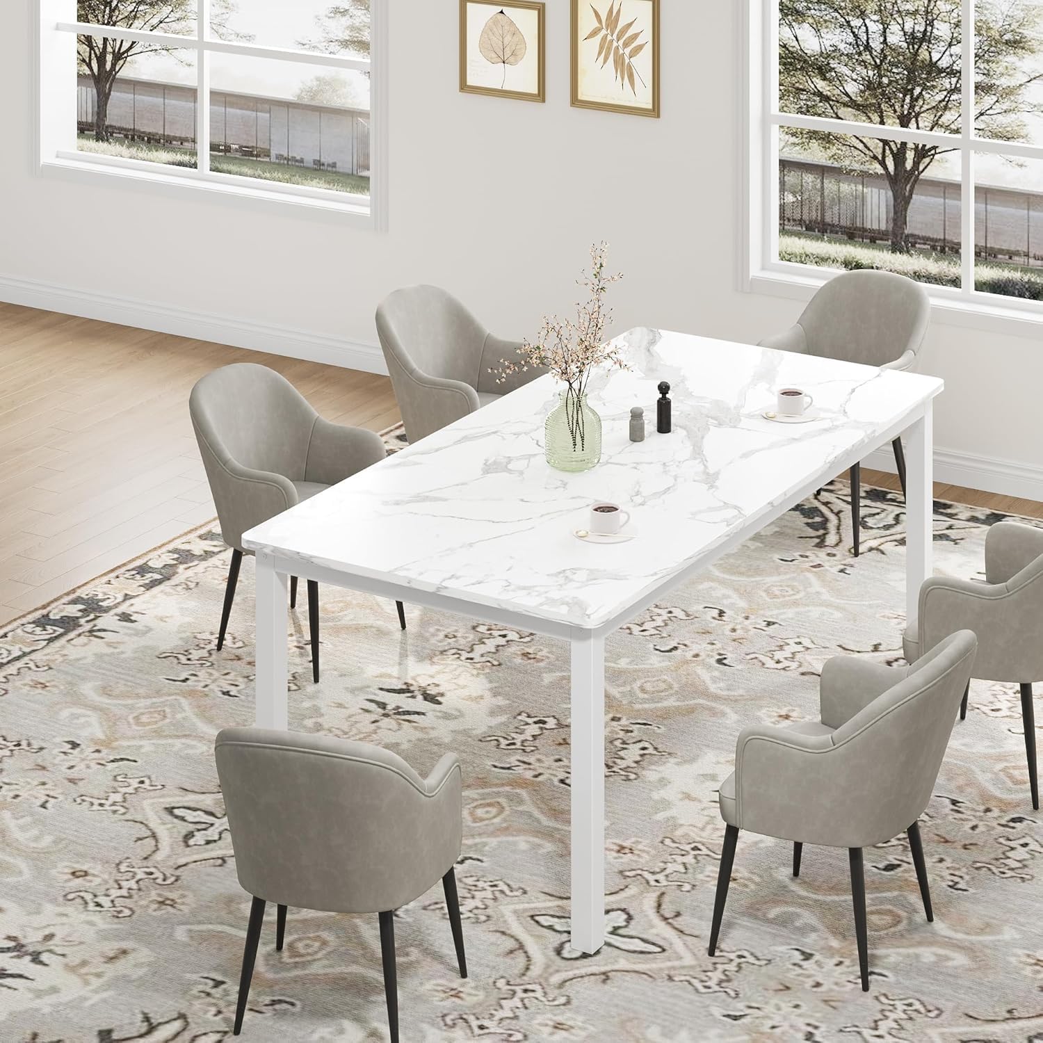 Qeetex LXL-PHO-16GSAEGH 71.7in Industrial Dining Table for 6-8 People Wood Dinette Tables Mortise Tenon Design Sturdy Metal Legs Rustic Metal Kitchen Table for Dining Room Home Office Living Room