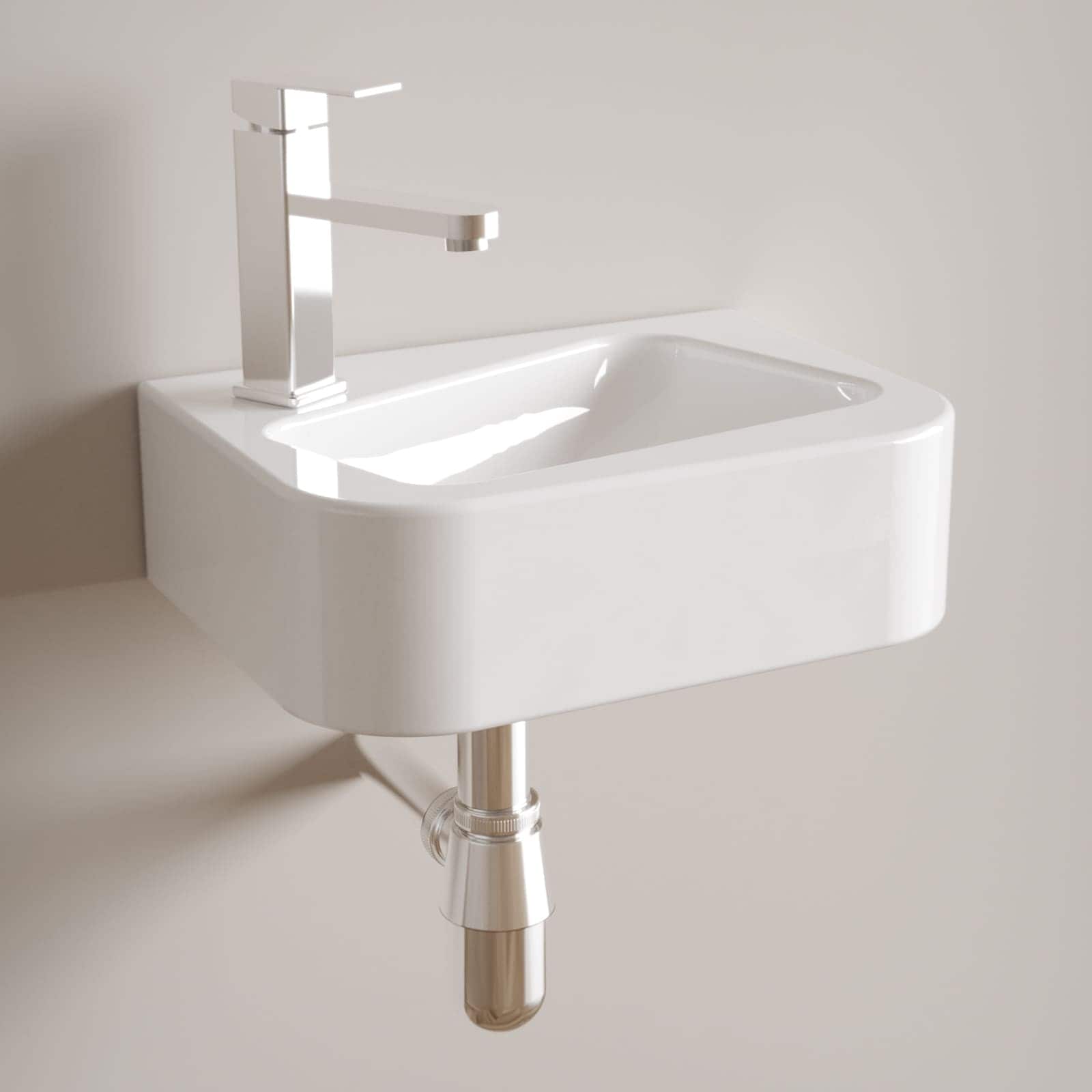 Rbied NDLJ-189 White Porcelain Floating Bathroom Sink 14 x 10 in Wall Mounted Rectangle Vessel Sink