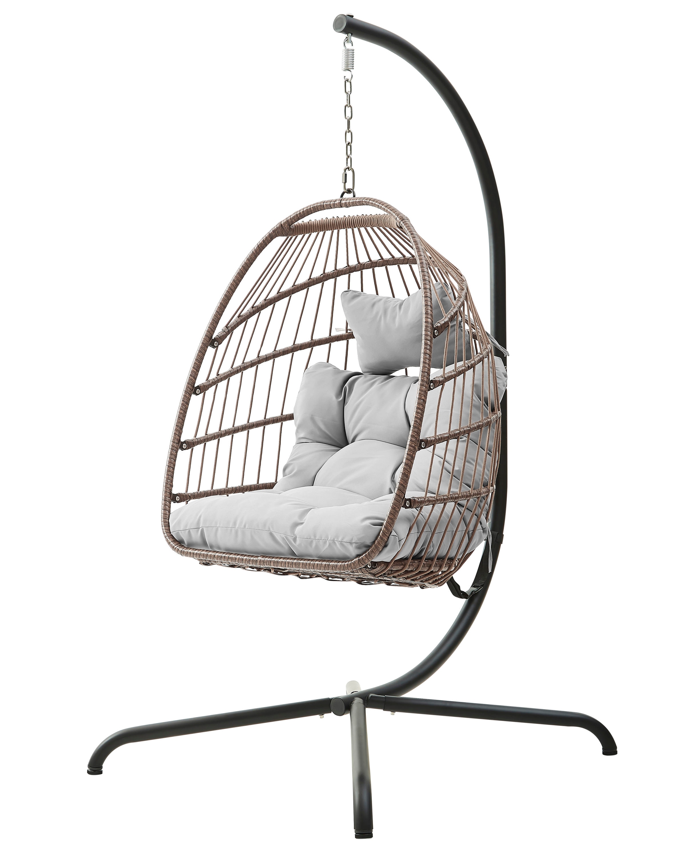 Aan de overkant namens ginder 1-Person Beige Metal Patio Swing Folding Hanging Chair Hammock Egg Chair  with Gray Cushion and Pillow in the Patio Chairs department at Lowes.com