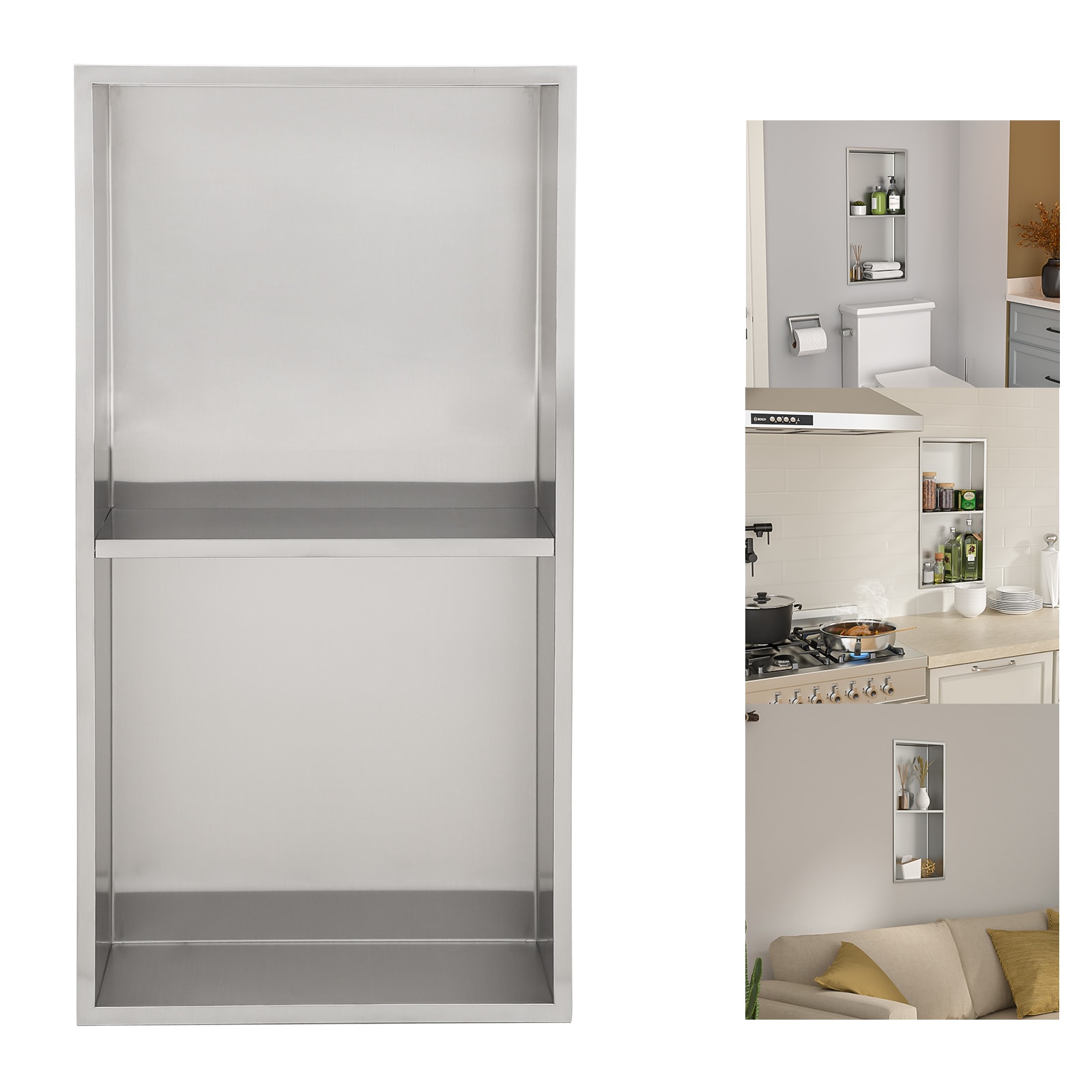 Lordear 13-in x 25-in Stainless Steel Rectangular Wall Recessed Shower Niche Double Shelf