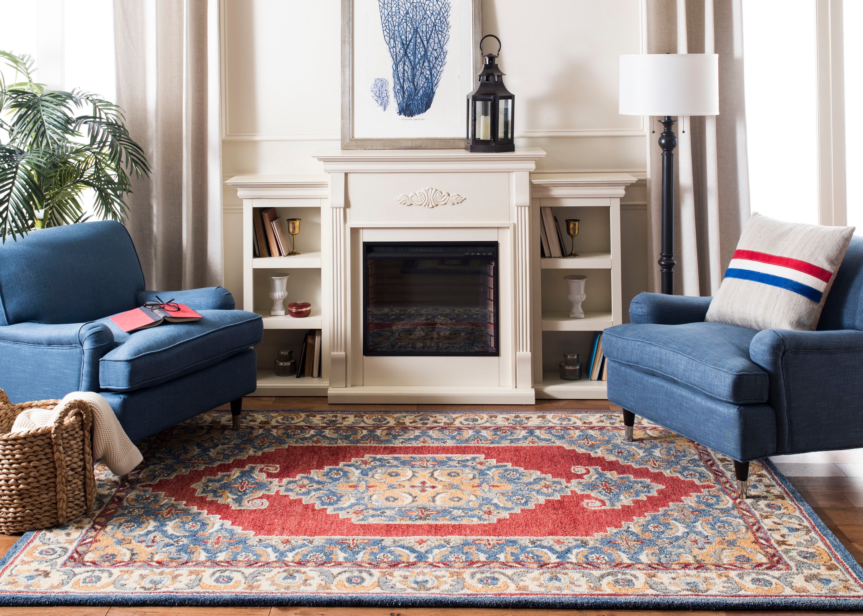 Antiquity Blue and Red Hand-Tufted Wool 8' x 10' Area Rug