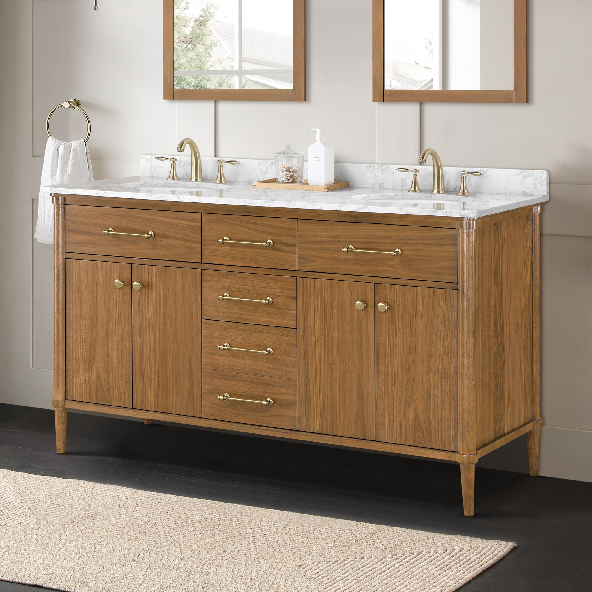 allen + roth Rian 60-in Walnut Undermount Double Sink Bathroom Vanity ...