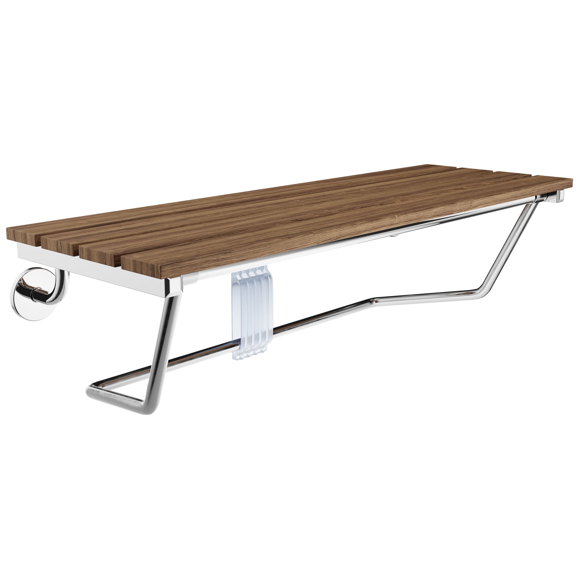 SteamSpa SSP-SS-D-CH Polished Chrome Teak Wall mount Shower seat ADA Compliant