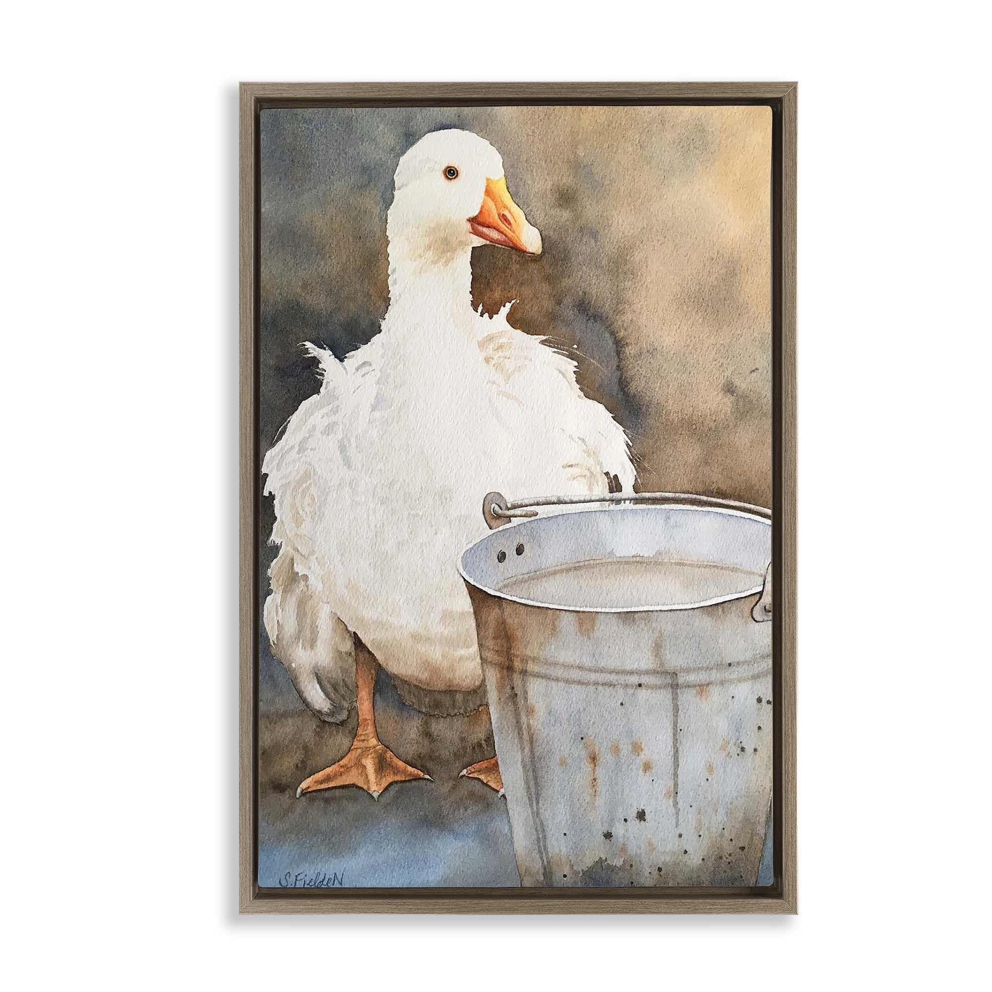 Stupell Industries BS-574-FFE-20X30 Duck and Country Pail Brown Framed Floater Canvas Wall Art By Stephanie Fielden 21 x 31