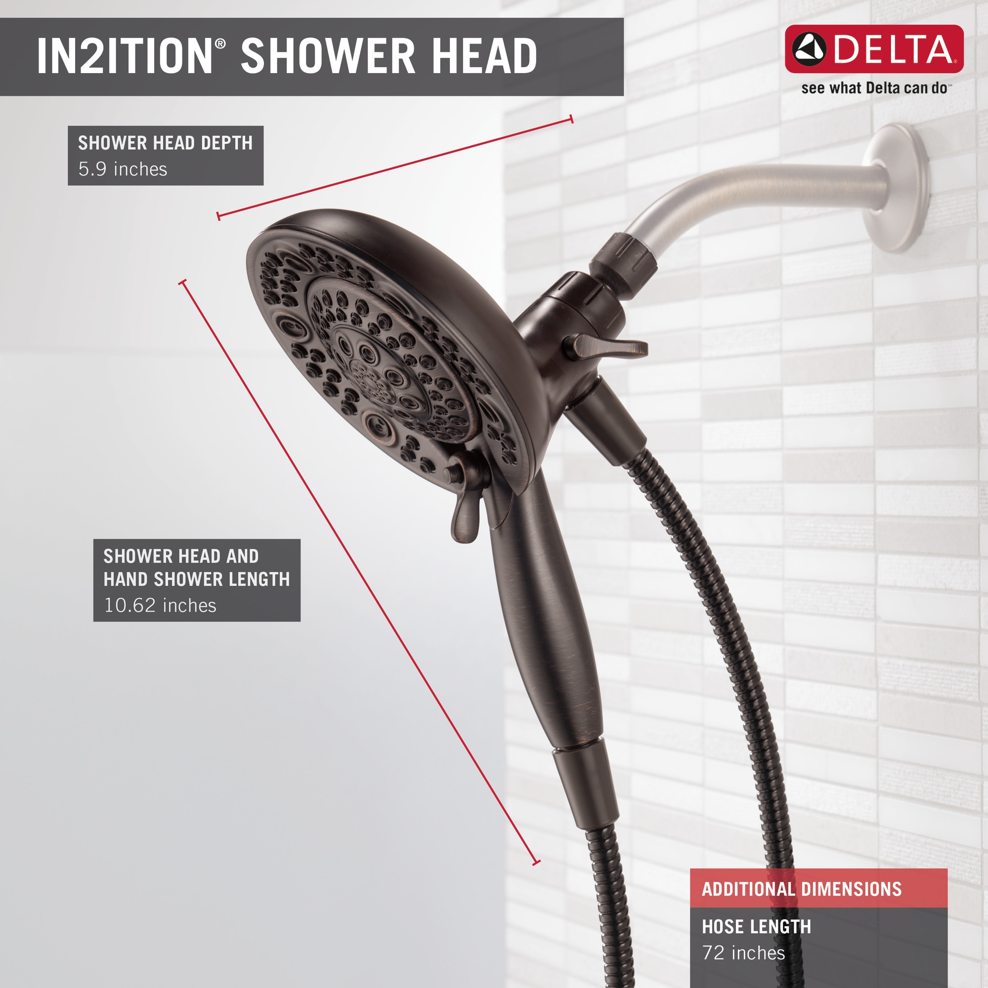 Delta In2ition Venetian Bronze Round Dual Combo Shower Head 2 5 GPM 9   43087640 