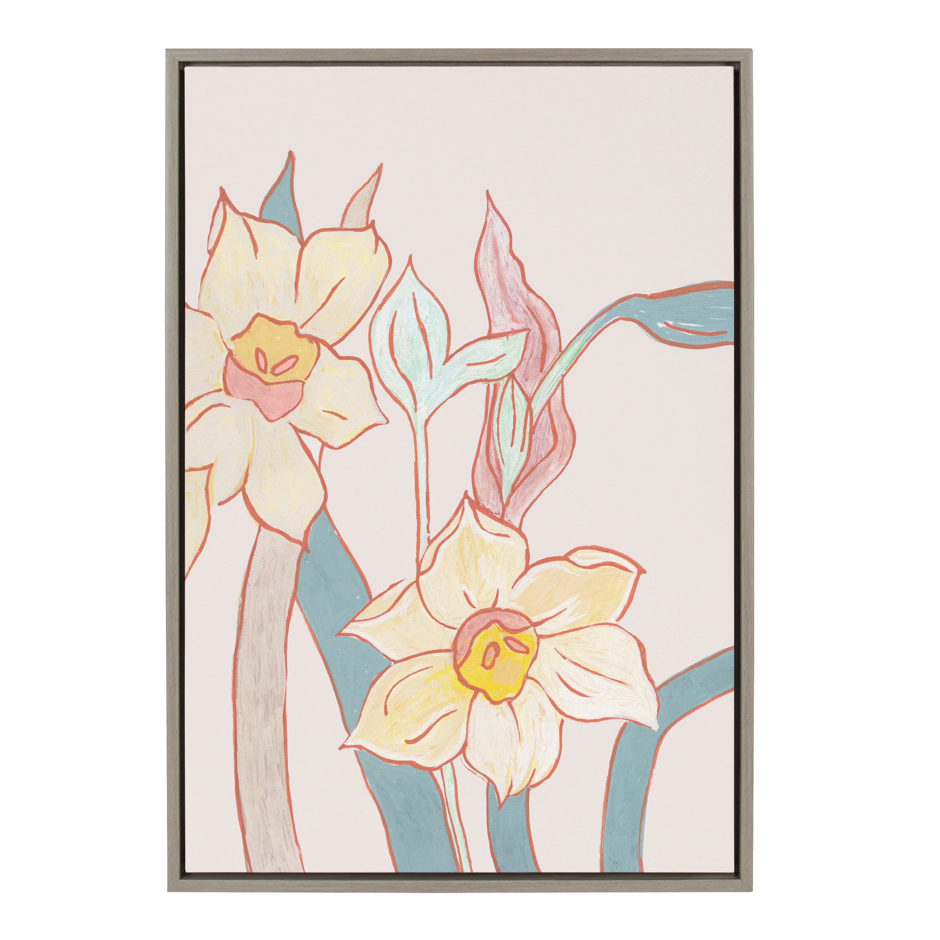 Kate and Laurel 219597 Pine Ridge Daffodils Kate Aurelia Studio Gray Framed 33-in H x 23-in W Floral Print on Canvas