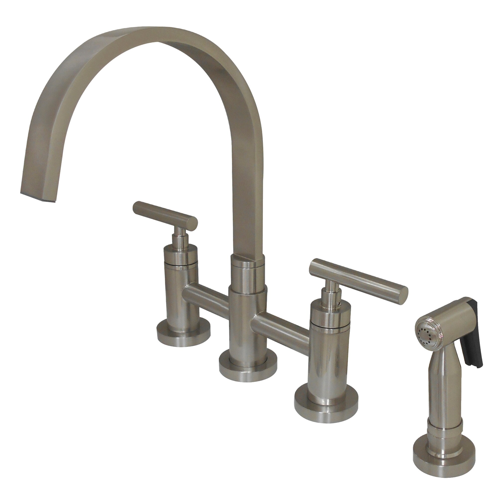 Kingston Brass WLKS8268CMLBS Manhattan Brushed nickel Single Handle Deck-mount Bridge Kitchen Faucet with Sprayer ( Side Sprayer Included )