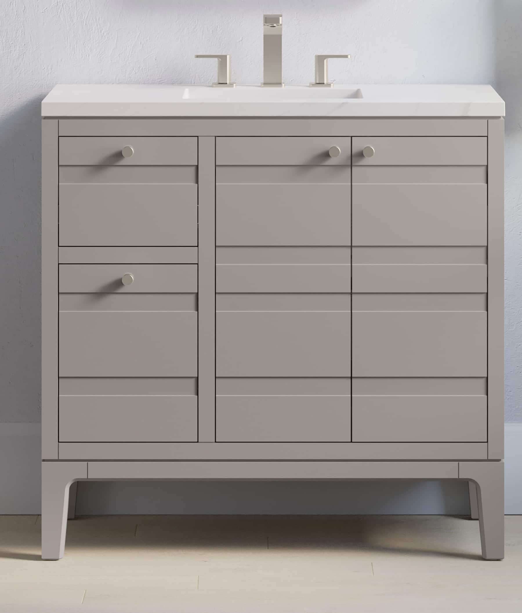 KOHLER 33526-ASB-1WT Helst 36-in Mohair Grey Undermount Single sink Bathroom Vanity with Mohair Grey Quartz Top