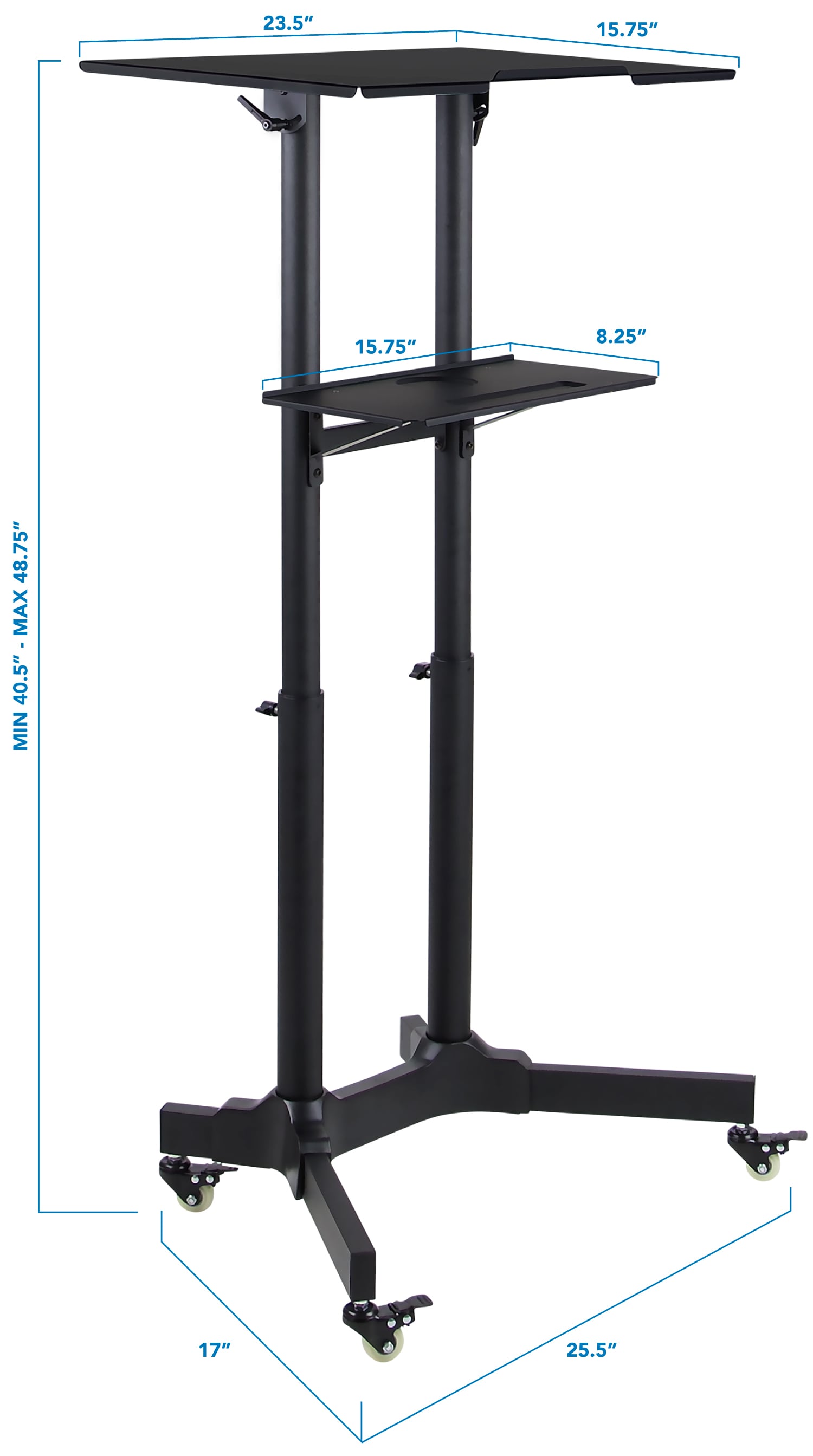Black Aluminum Adjustable Mobile Standing Desk with Casters