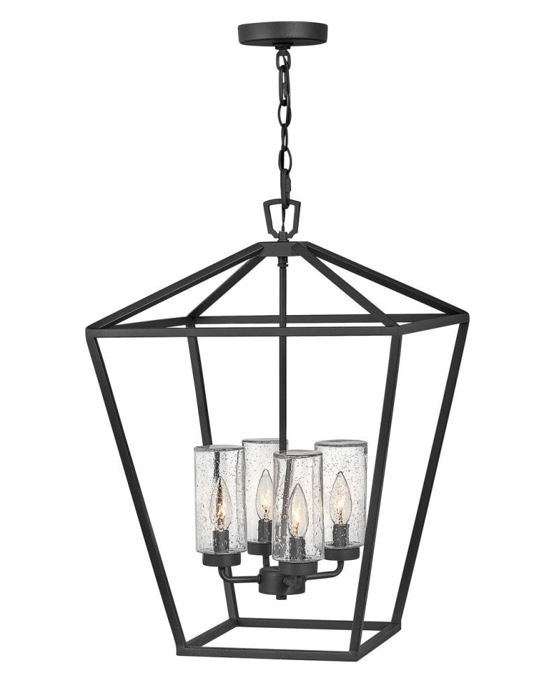 Hinkley 2567MB Alford Place 4 -Light Museum Black Traditional Seeded glass Lantern Medium Outdoor Hanging Pendant light