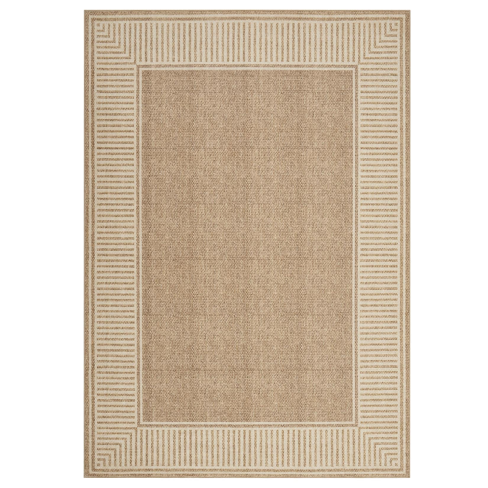 Qeetex SUNNY-PHK-33V8Y45K 5 x 7 ft Polyester Natural Rectangular Soft Living Room Bedroom Dining Room Geometric Bordered Modern Machine Washable Area Rug