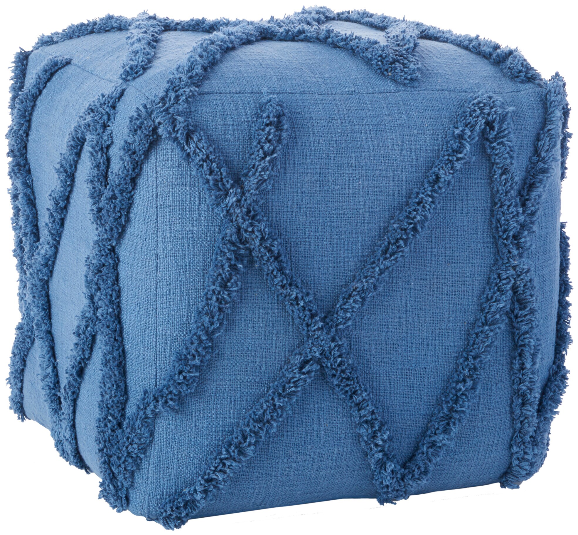 Mina Victory 798019080952 Casual Blue Cotton Pouf Ottoman